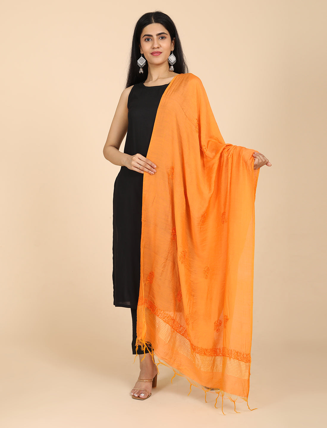 Noor Orange Chikankari Dupatta