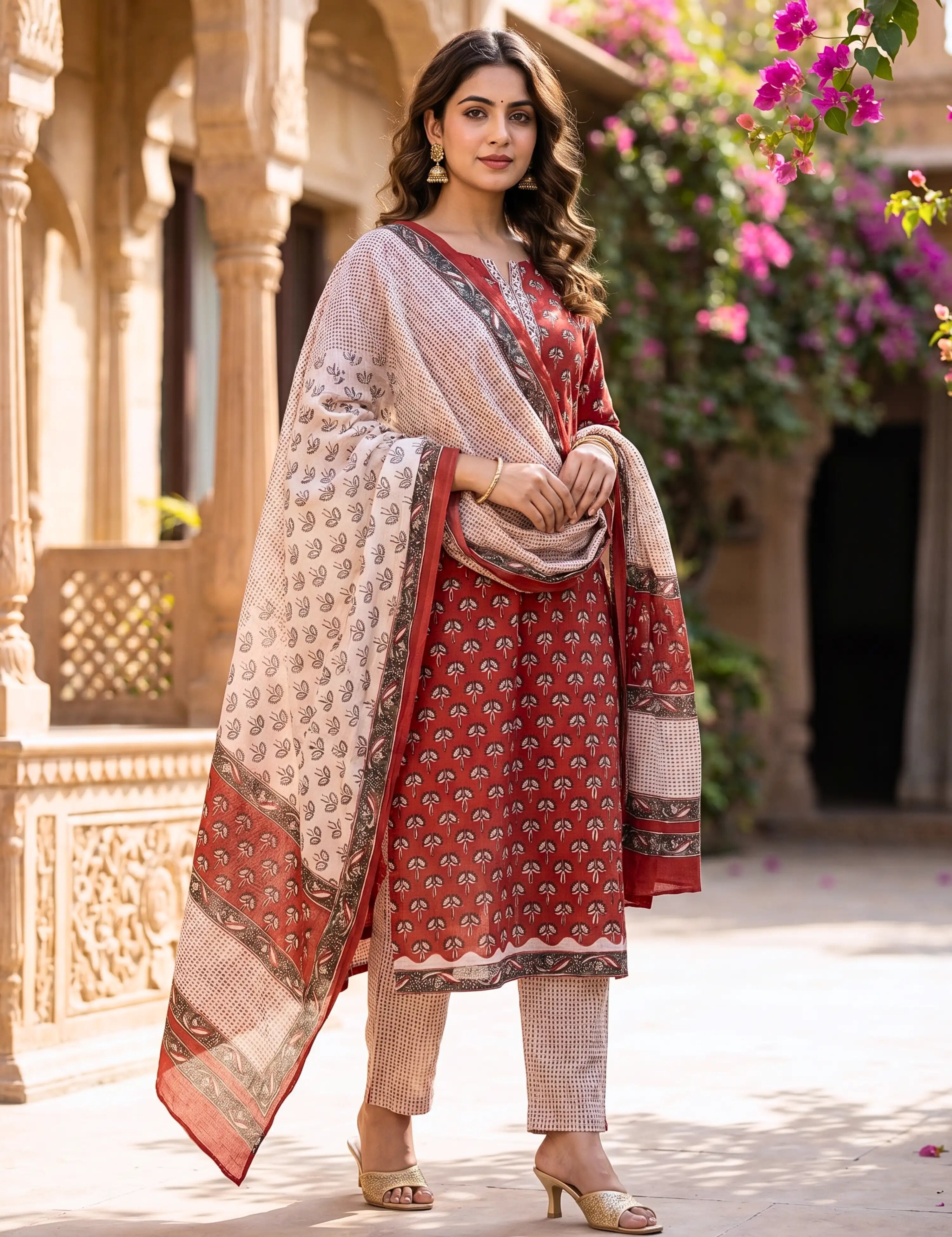 Panak Maroon Bagru Dress Material