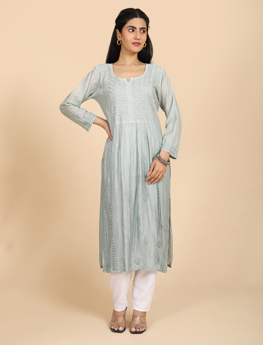 Noor Grey Chikankari Kurta