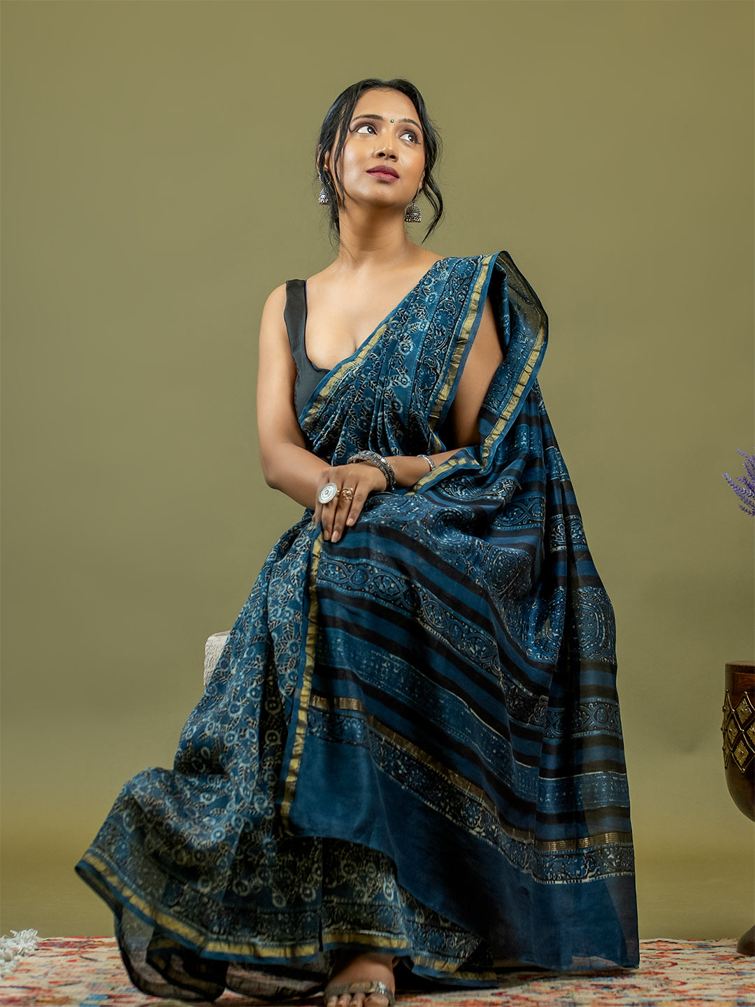 Raktika Indigo Ajrakh Saree