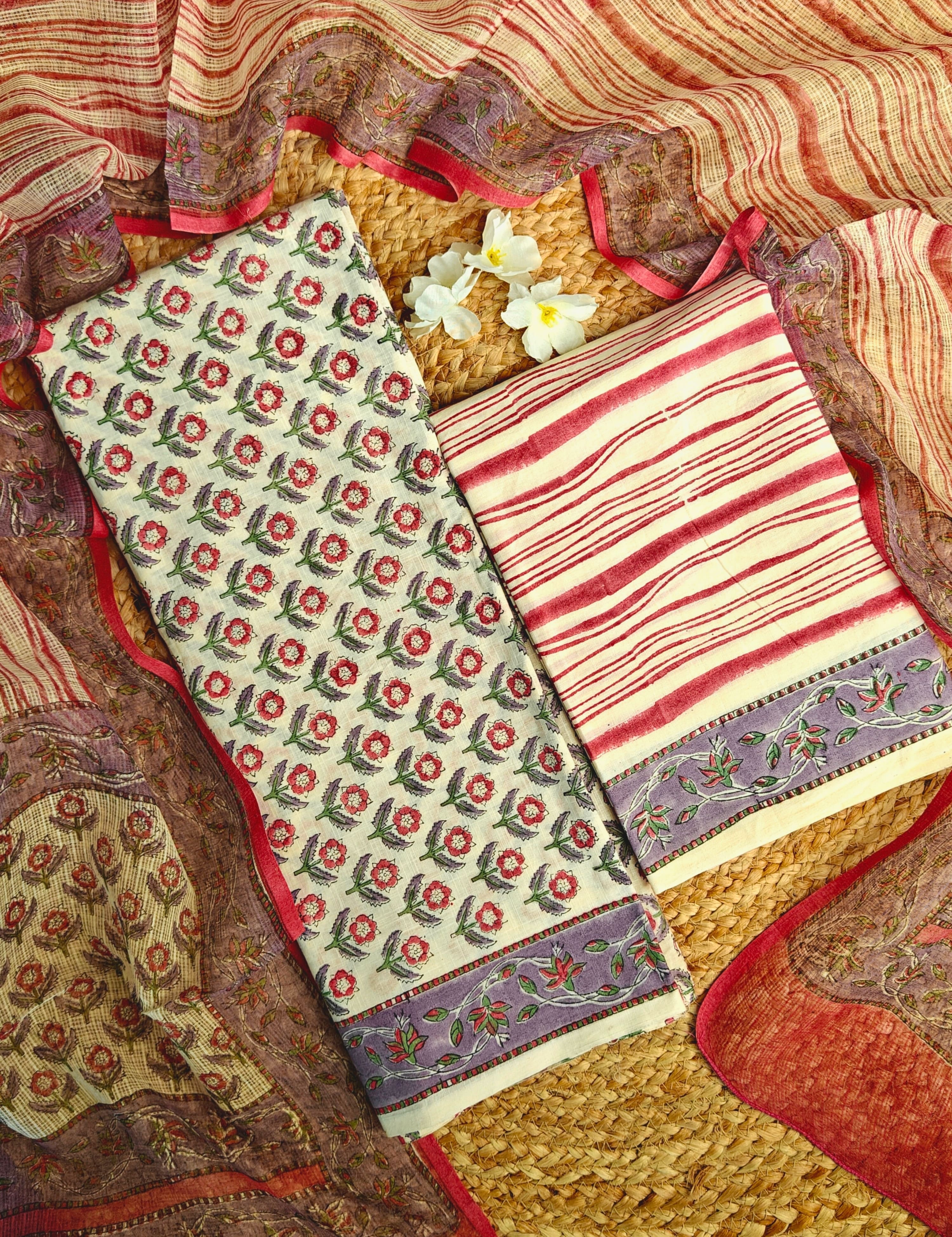 Bagicha White Bagru Dress Material