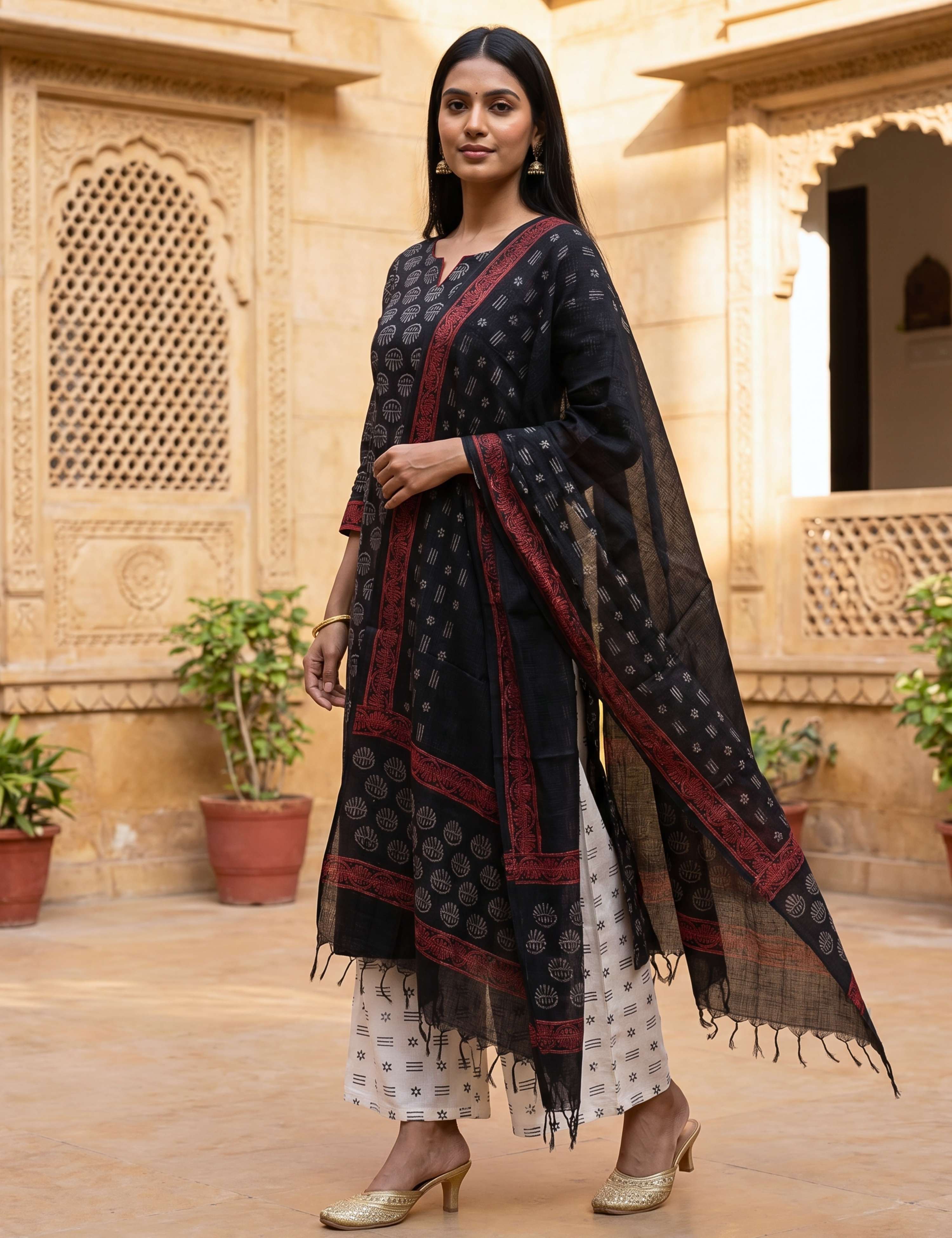 Panak Black Bagru Dress Material