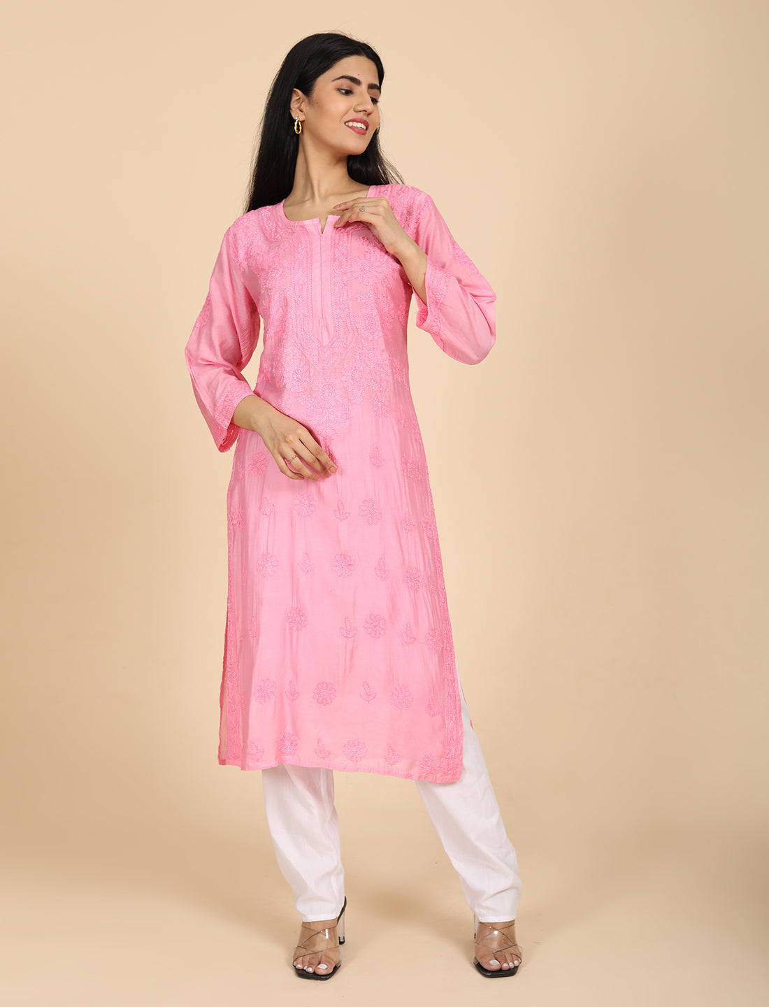 Hassas Pink Chikankari Kurta