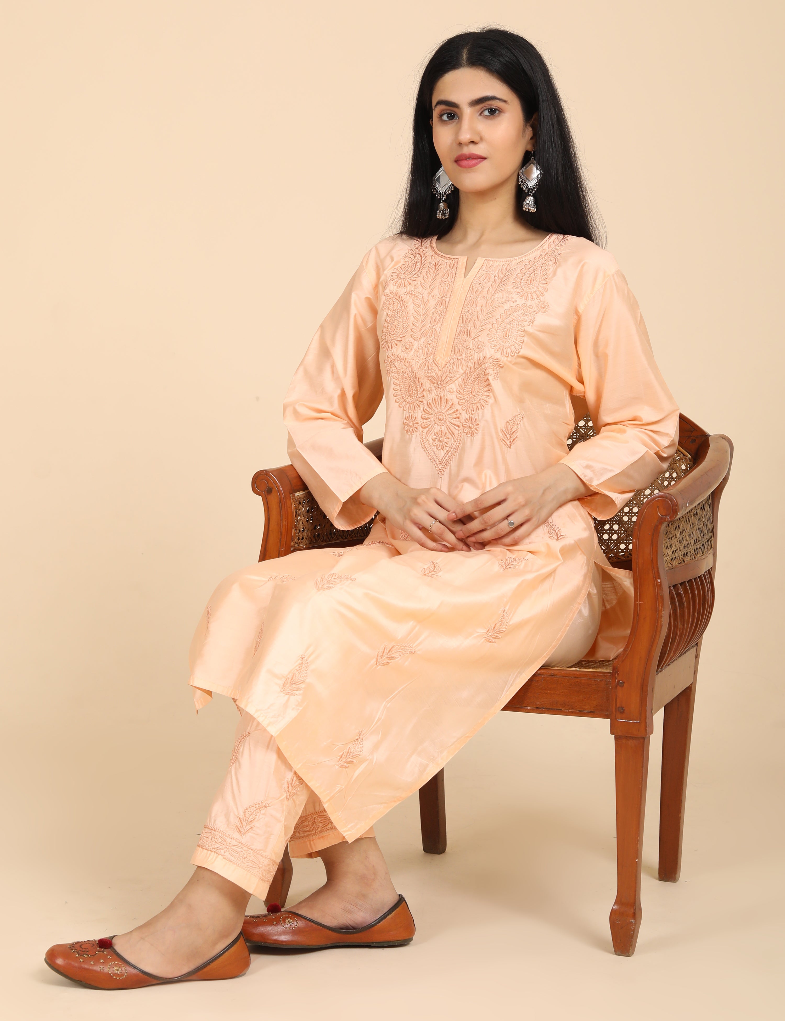 Jashn Peach Chikankari Kurta Set