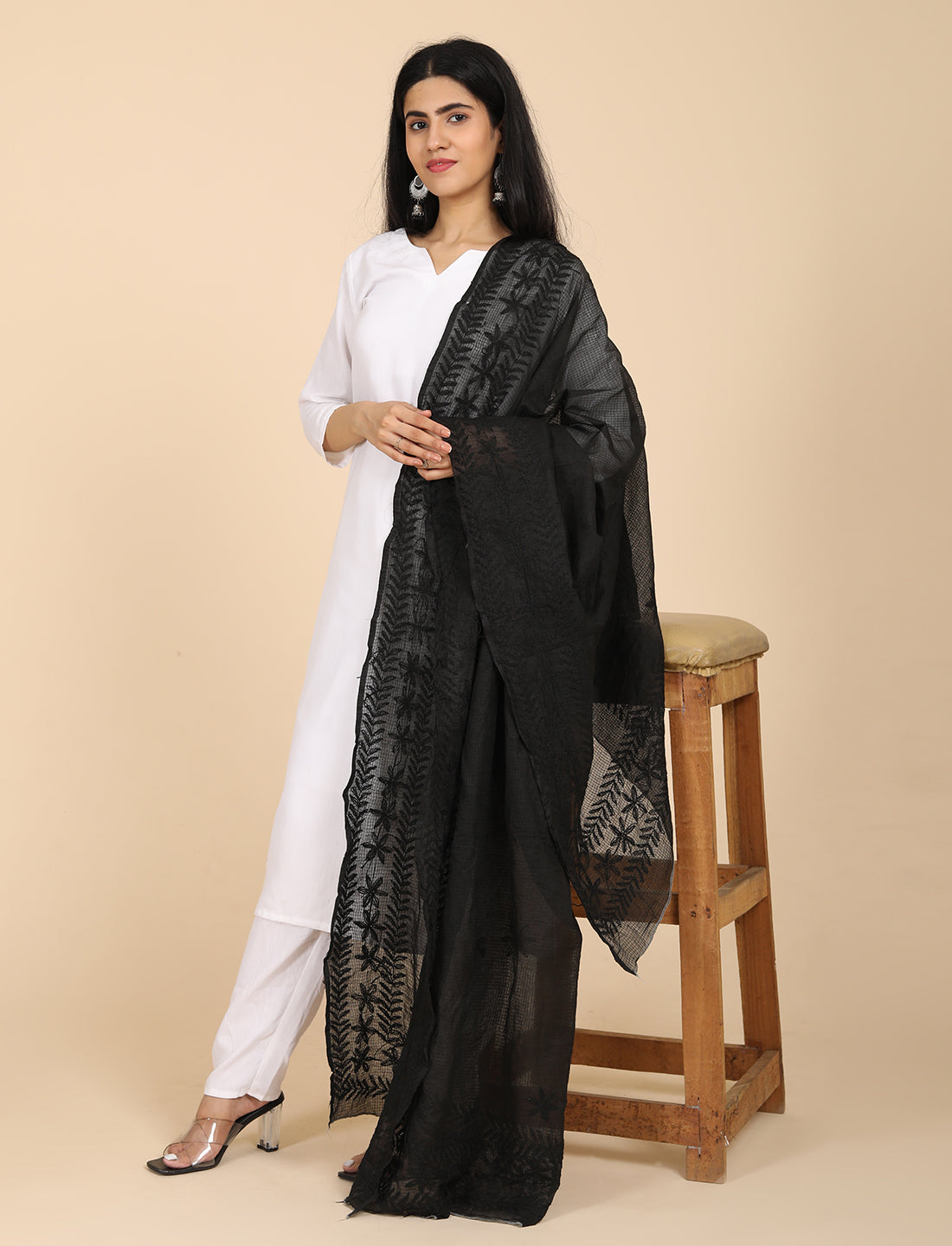 Shifa Black Chikankari Dupatta