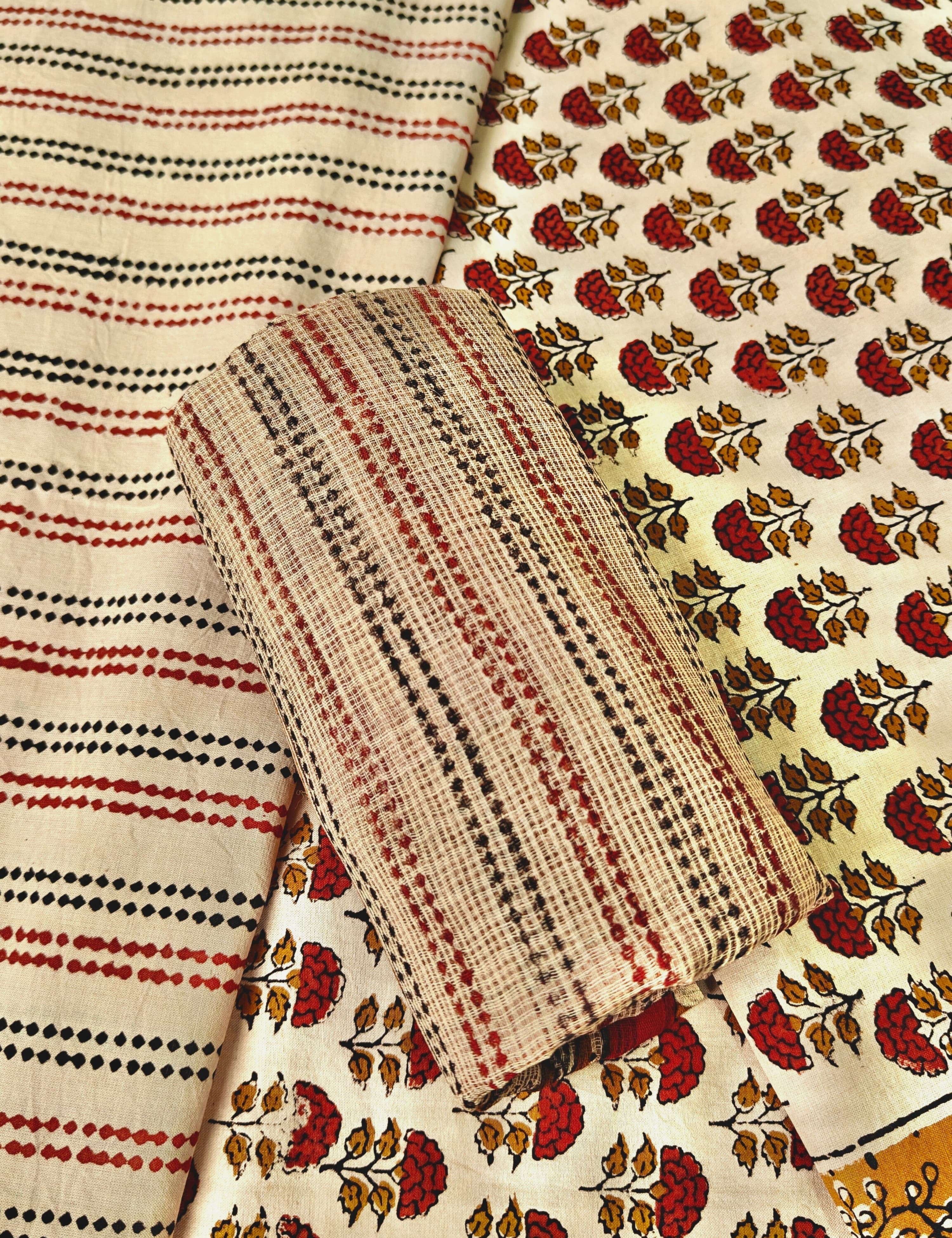 Bagicha Cream Bagru Dress Material