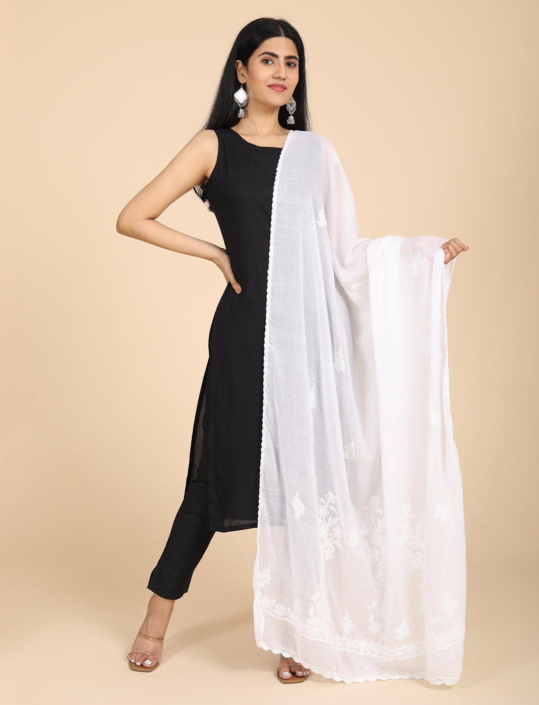 Ada White Chikankari Dupatta