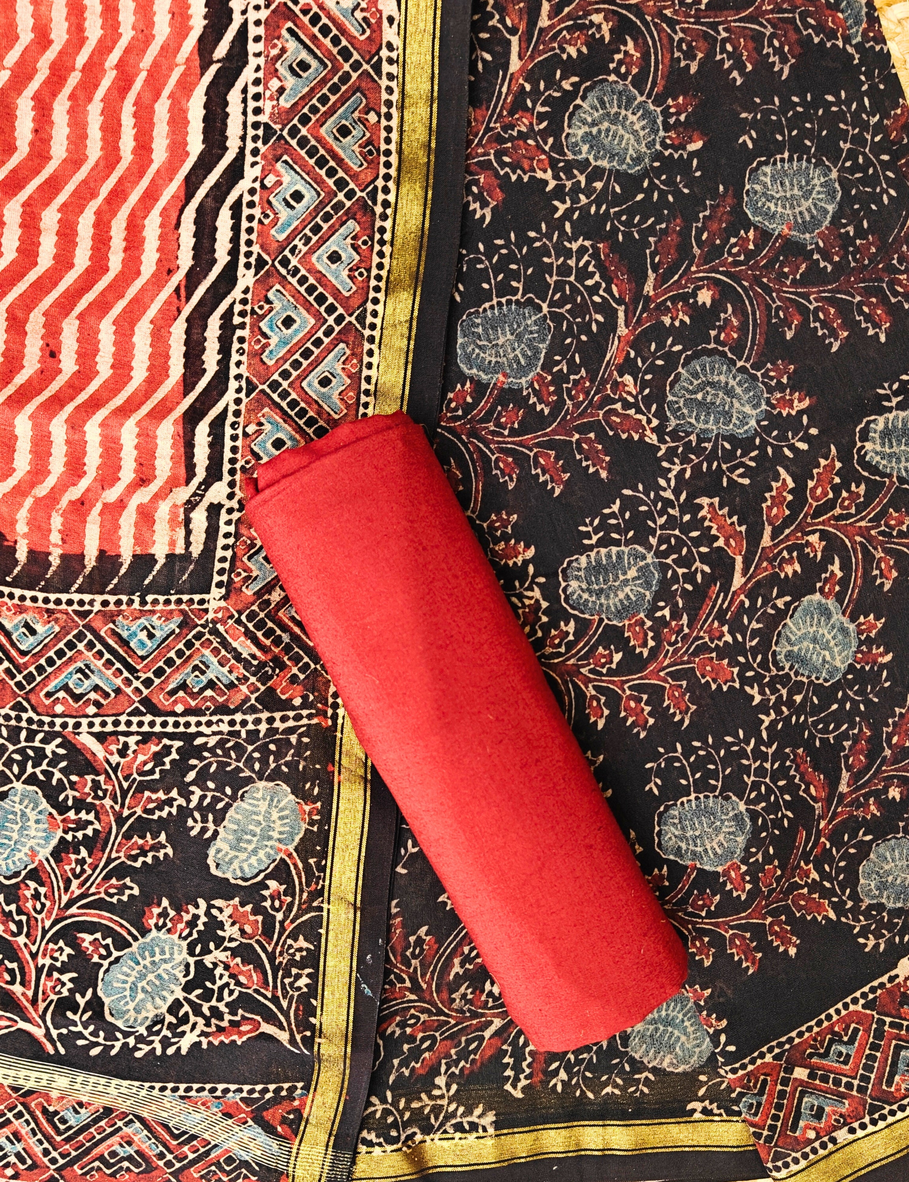 Chaap Black Ajrakh Dress Material