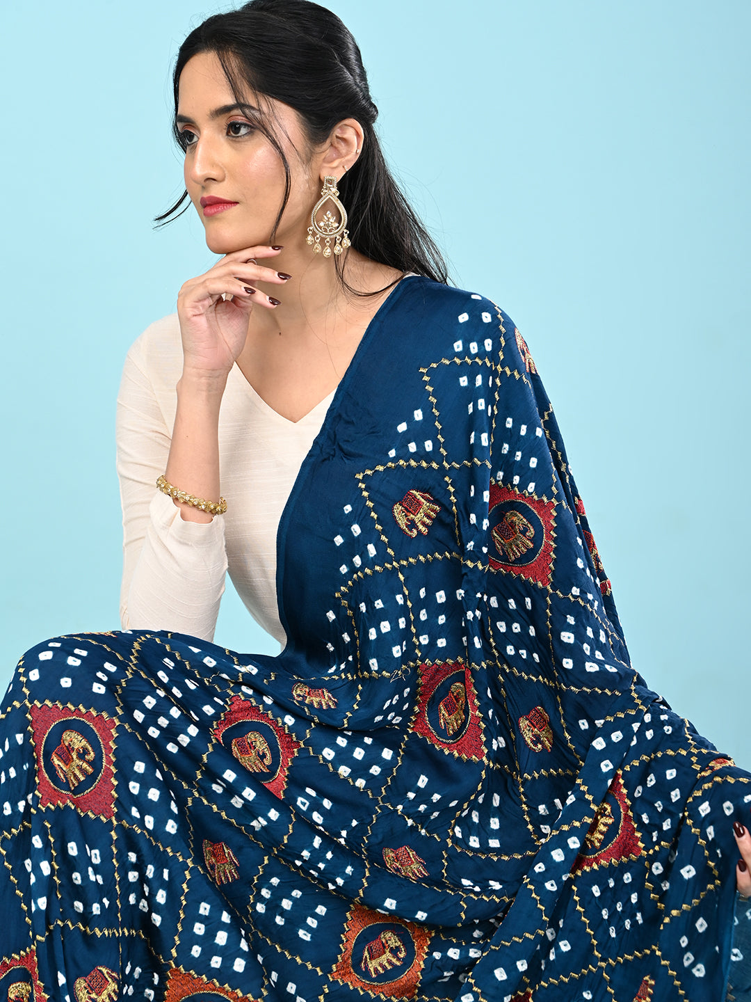 Gajgamini Teal Bandhini Dupatta