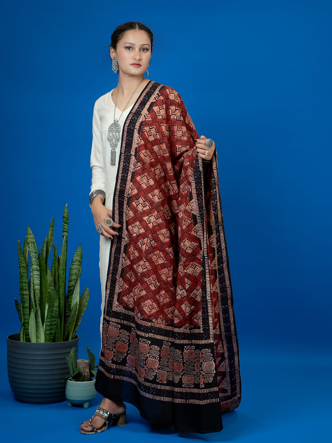 Kapas Red Ajrakh Dupatta