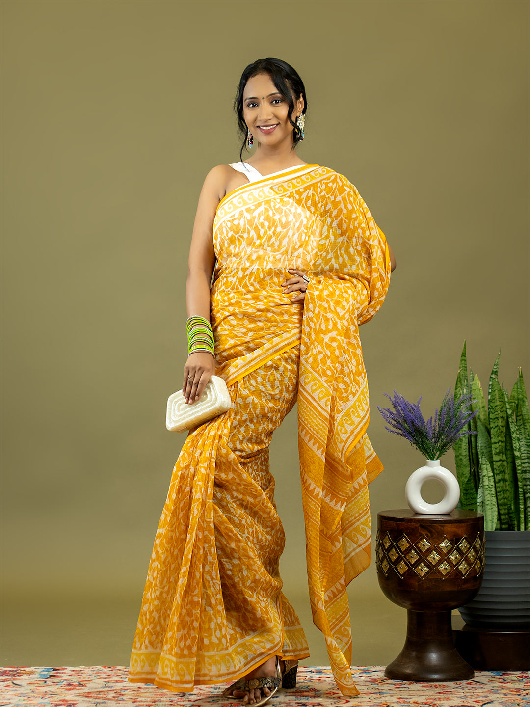 Vistaar Mustard Dabu Saree