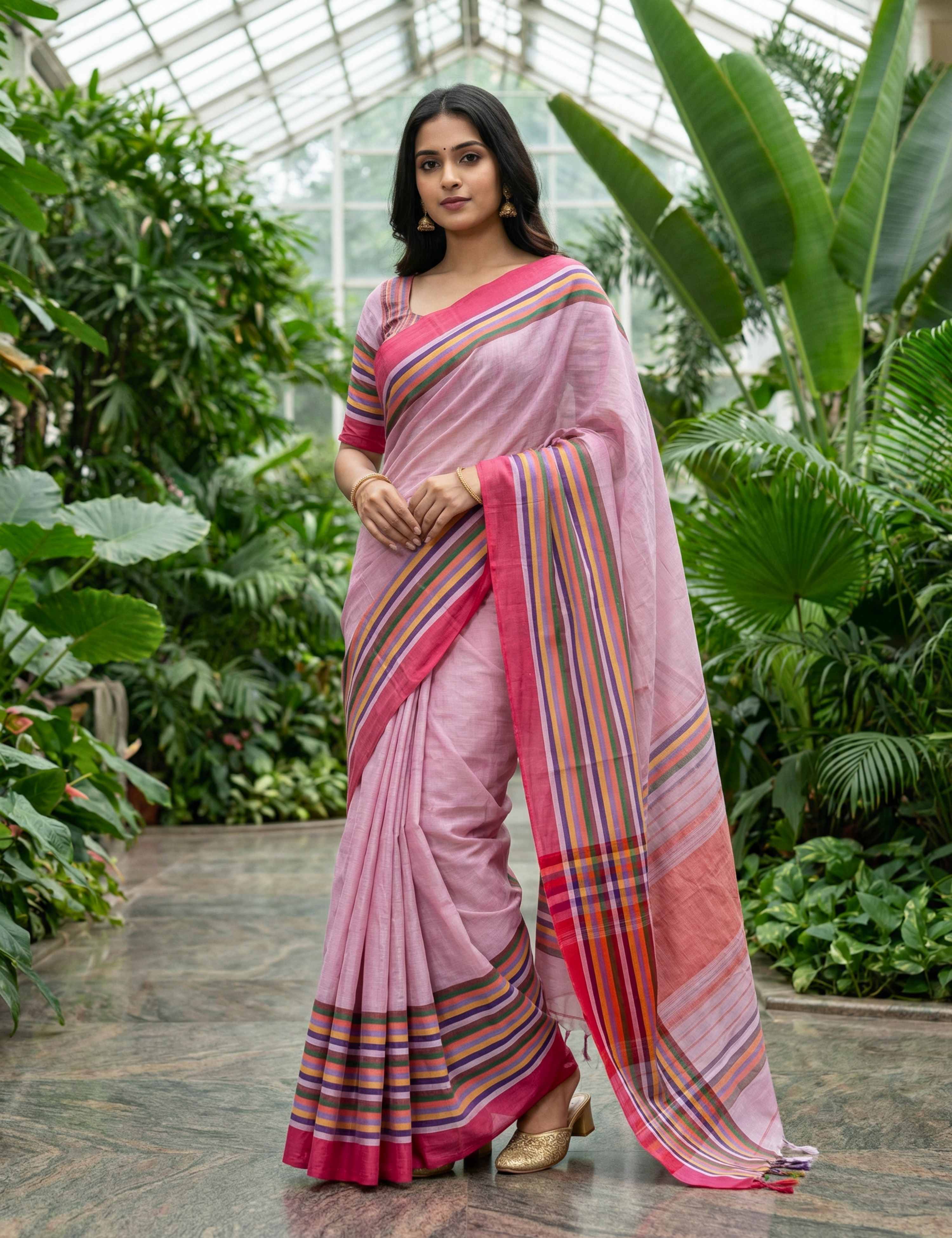 Indradhanush Pink Dhaniakhali Saree