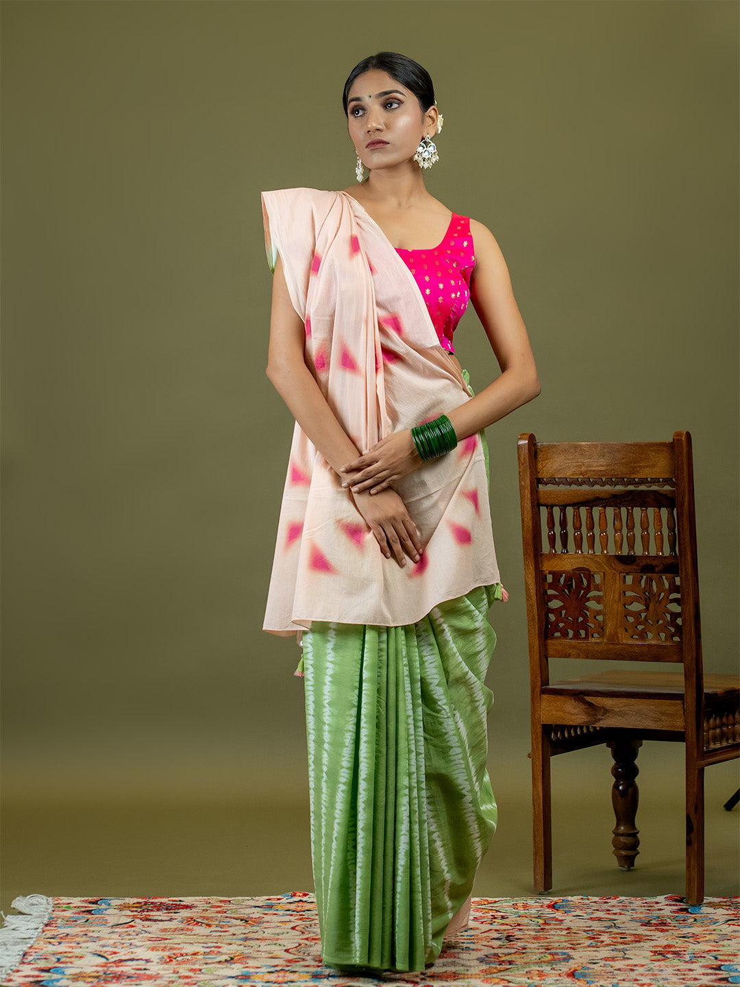 Leelaa Limegreen Shibori Saree
