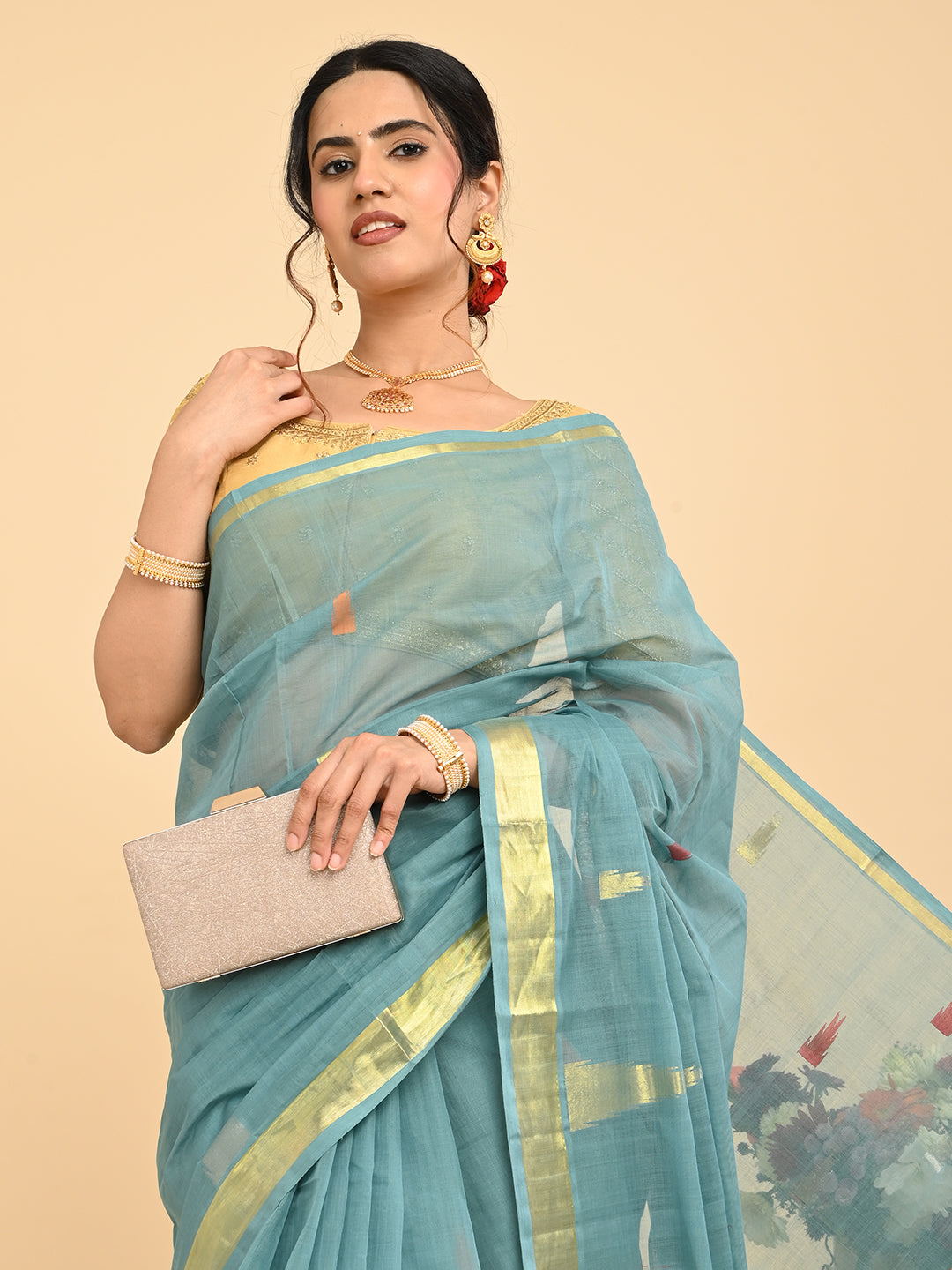 Mandir Skyblue Venkatagiri Saree