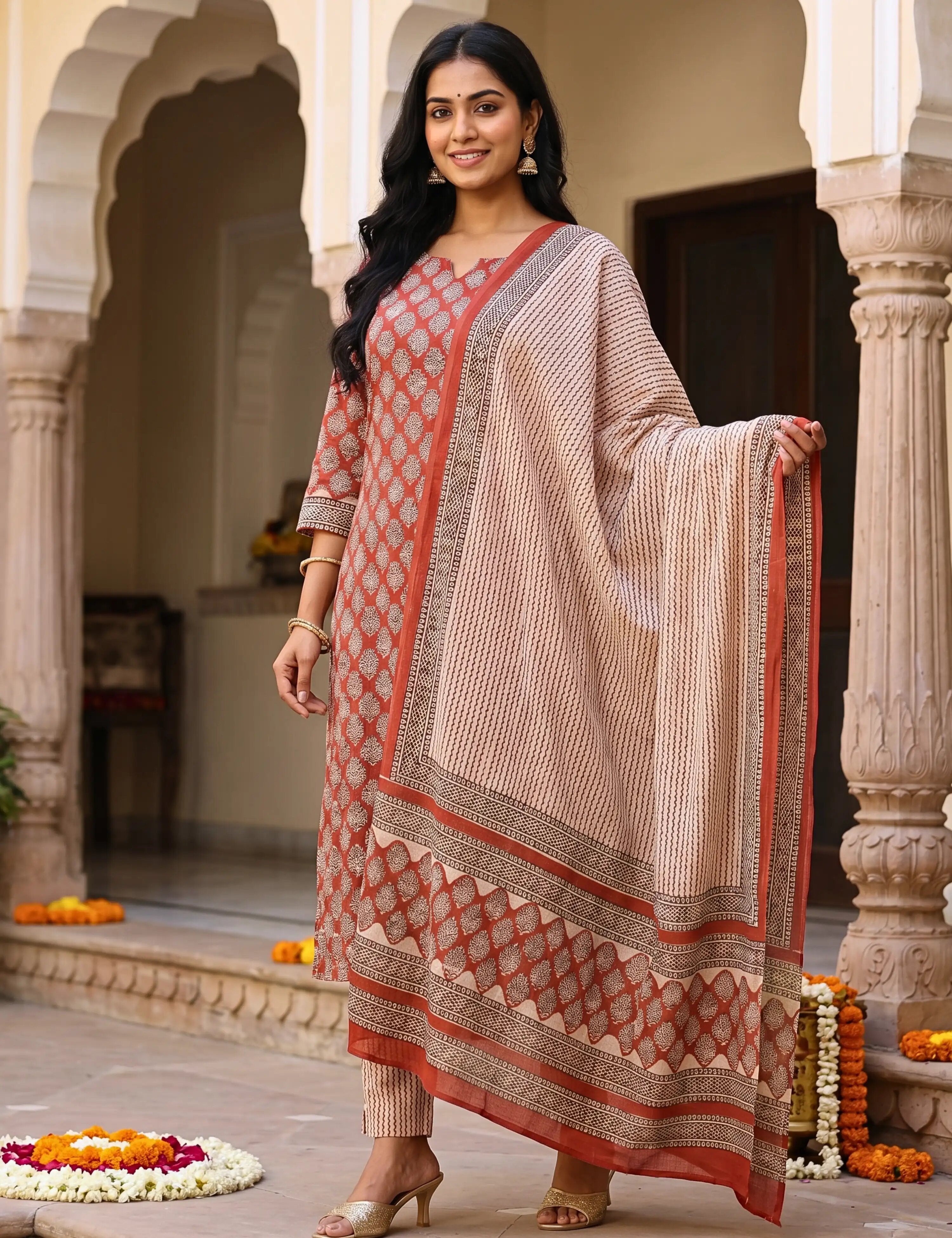 Panak Maroon Bagru Dress Material