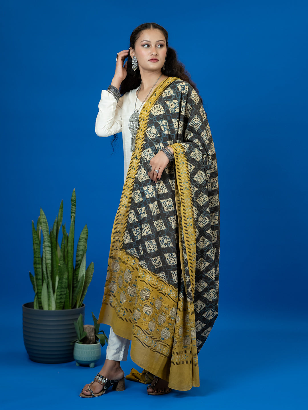 Kapas Brown Ajrakh Dupatta
