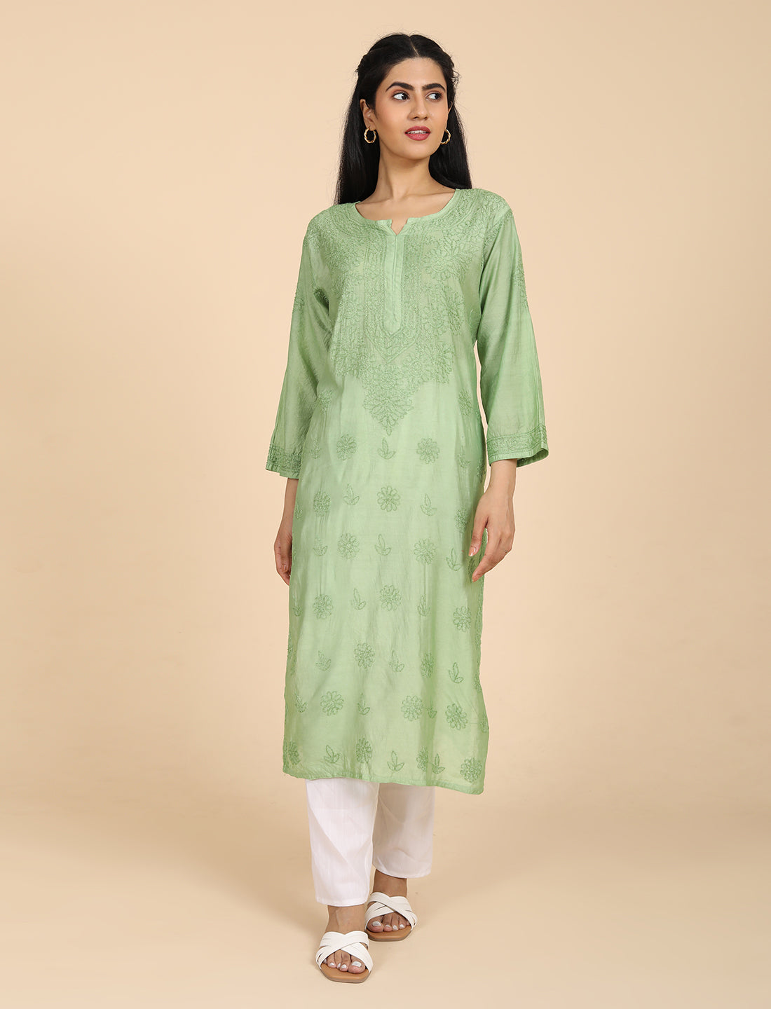 Hassas Green Chikankari Kurta