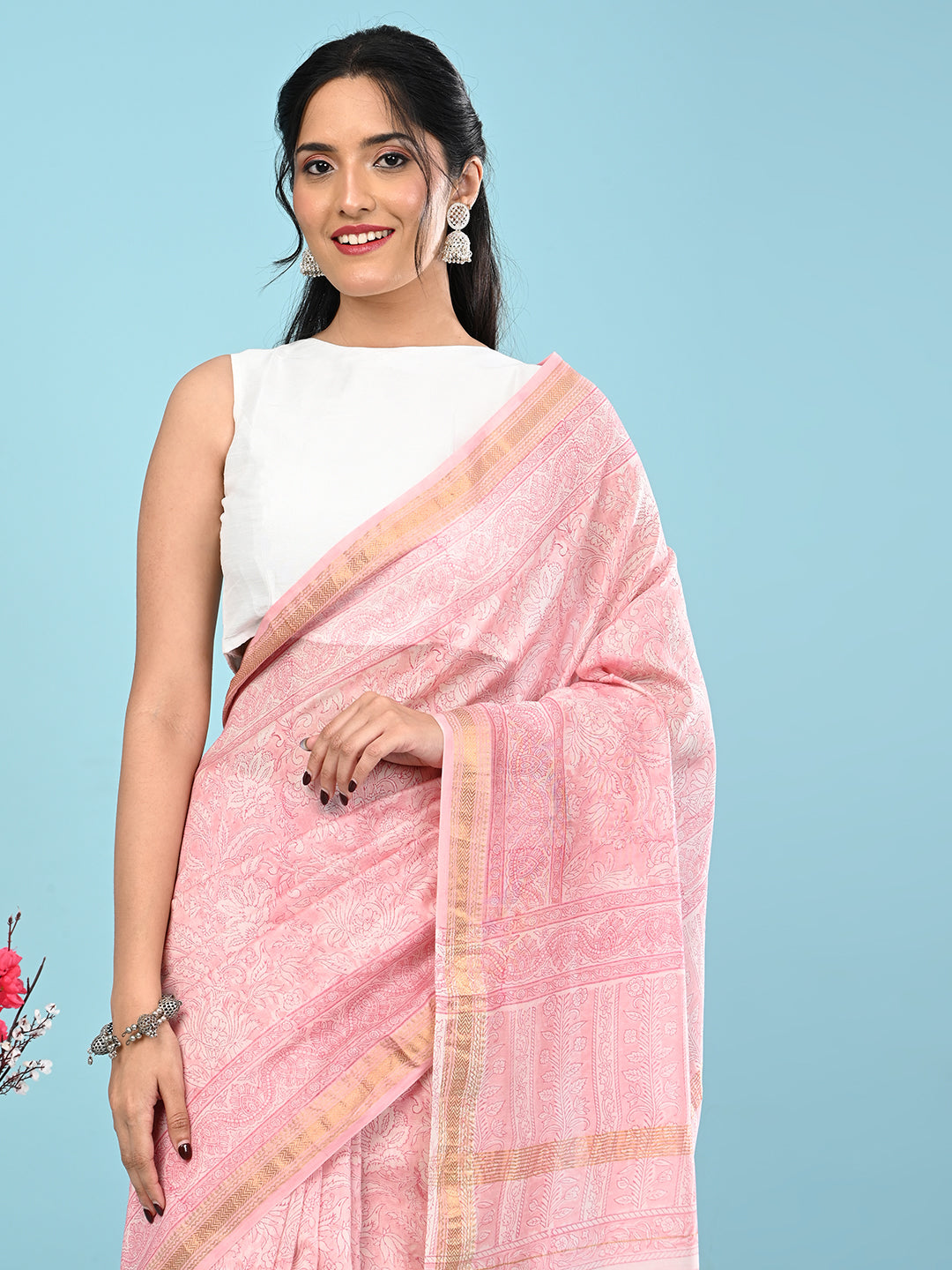 Marupushpa Pink Block Print Saree