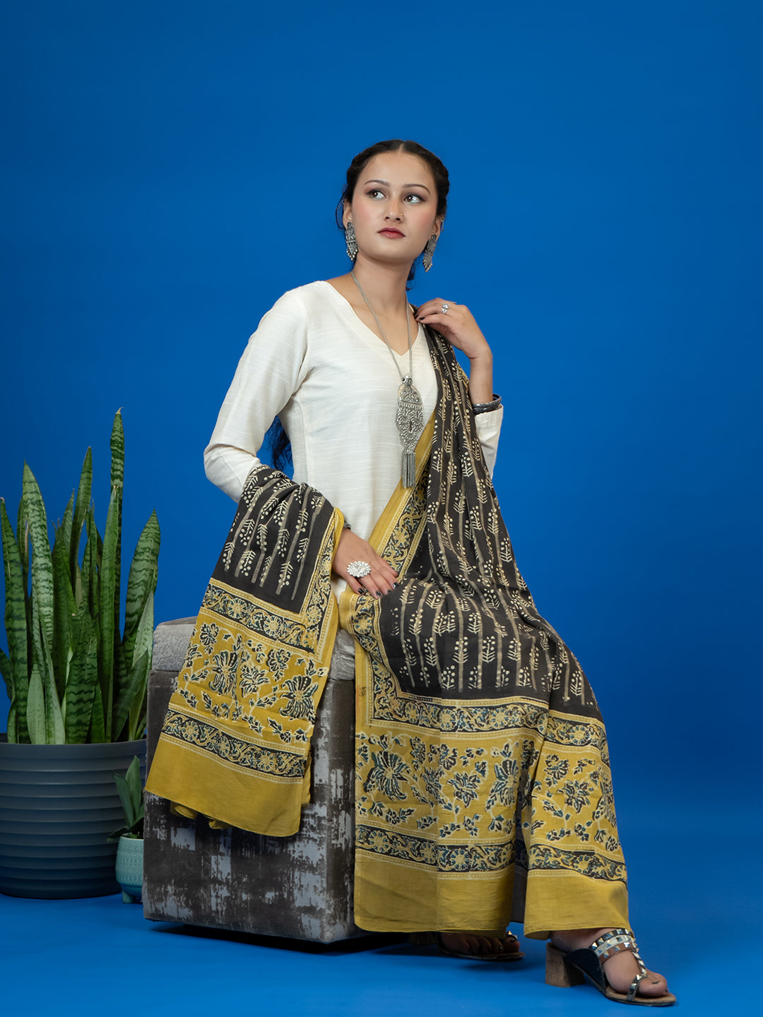 Kapas Brown Ajrakh Dupatta