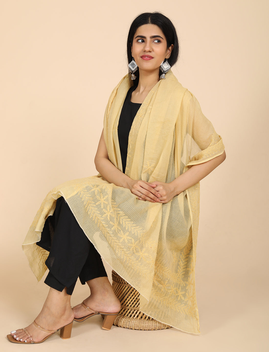 Shifa Beige Chikankari Dupatta