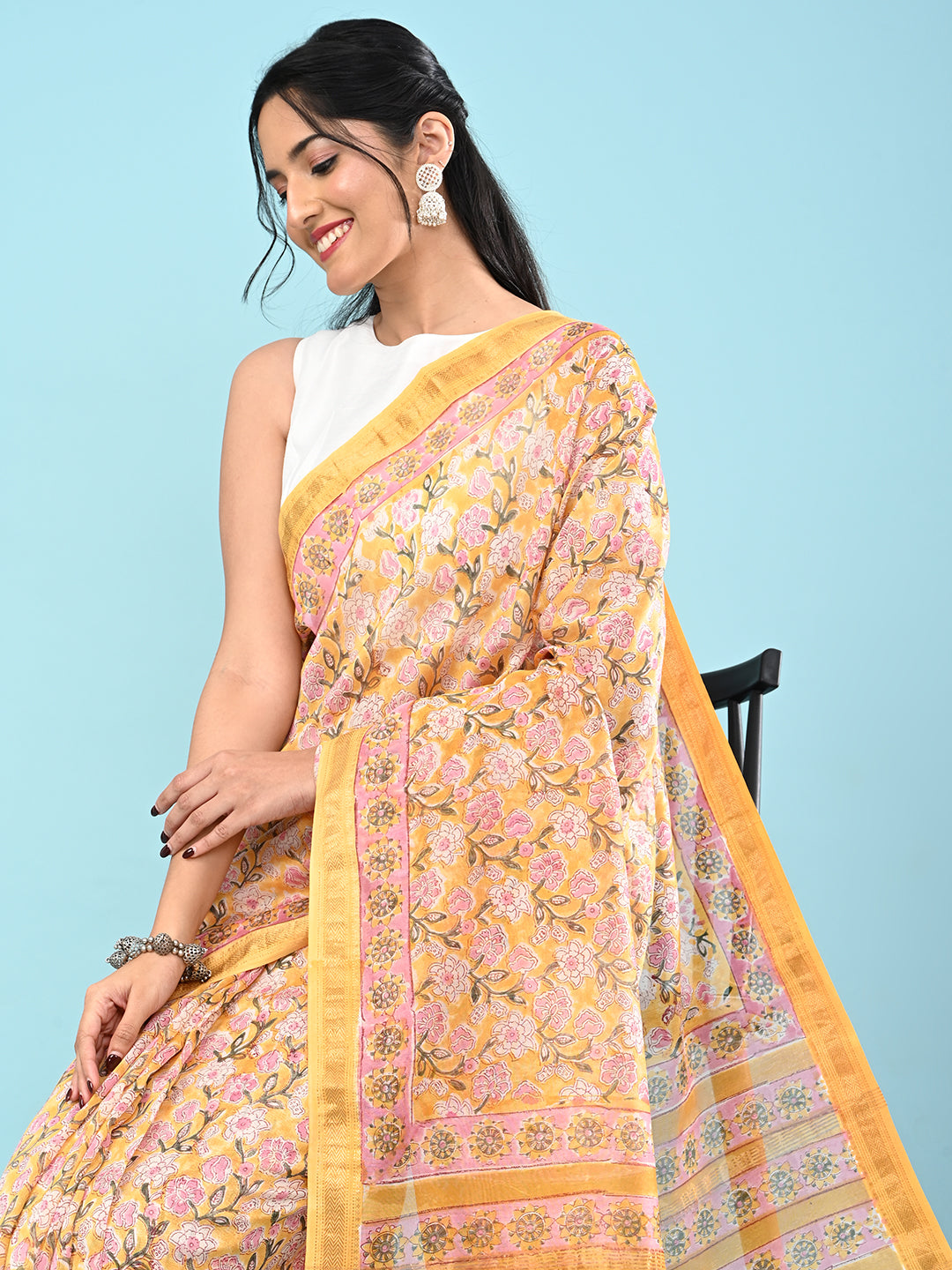 Marupushpa Yellow Block Print Saree
