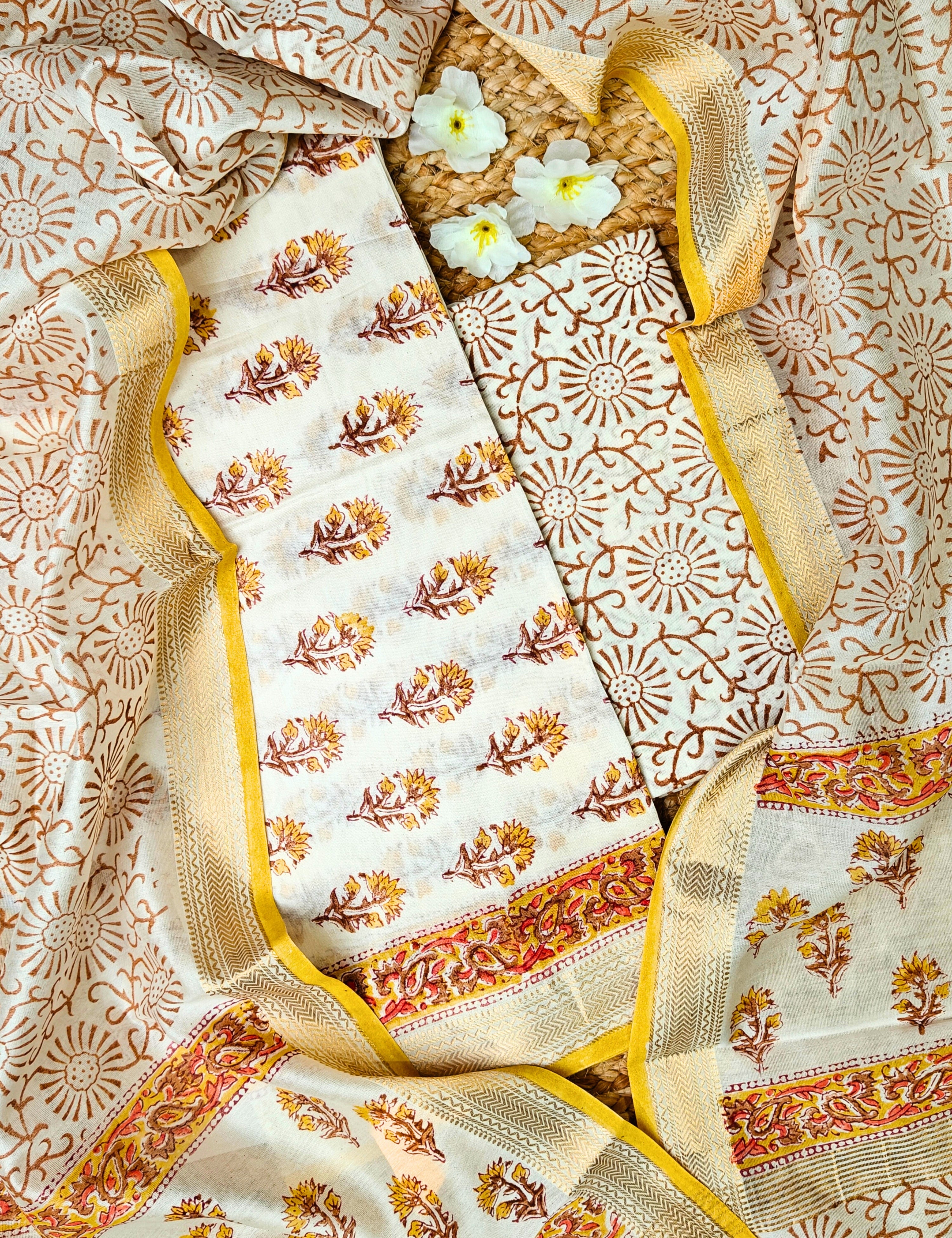 Maati Yellow Bagru Dress Material