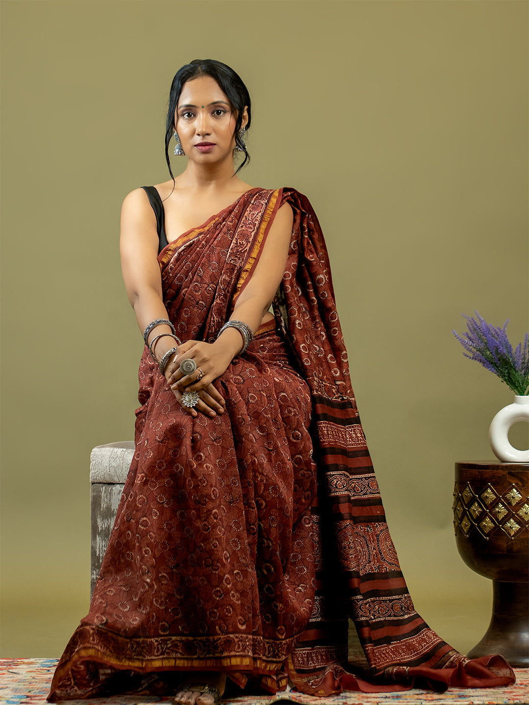 Raktika Maroon Ajrakh Saree