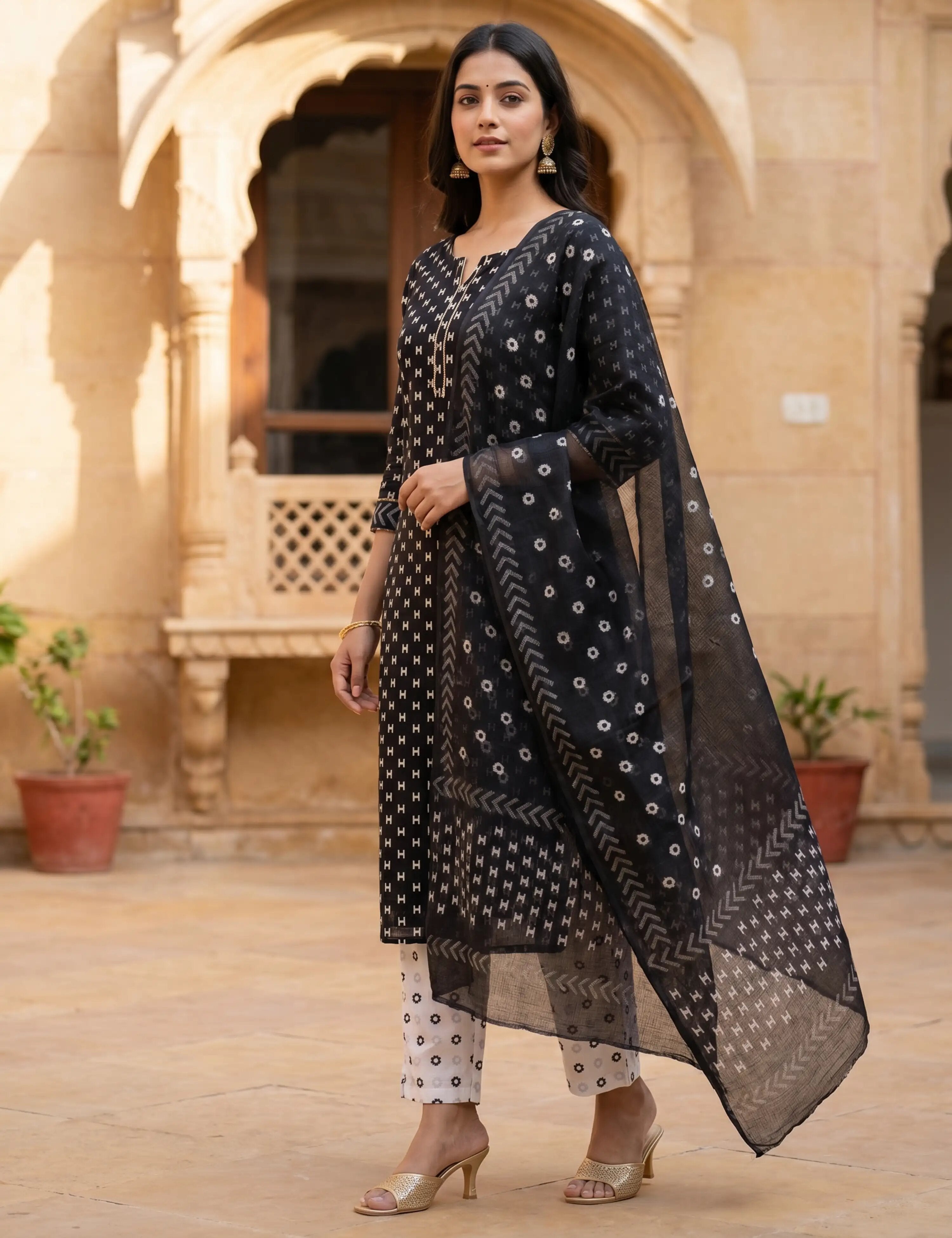 Shulba Black Bagru Dress Material