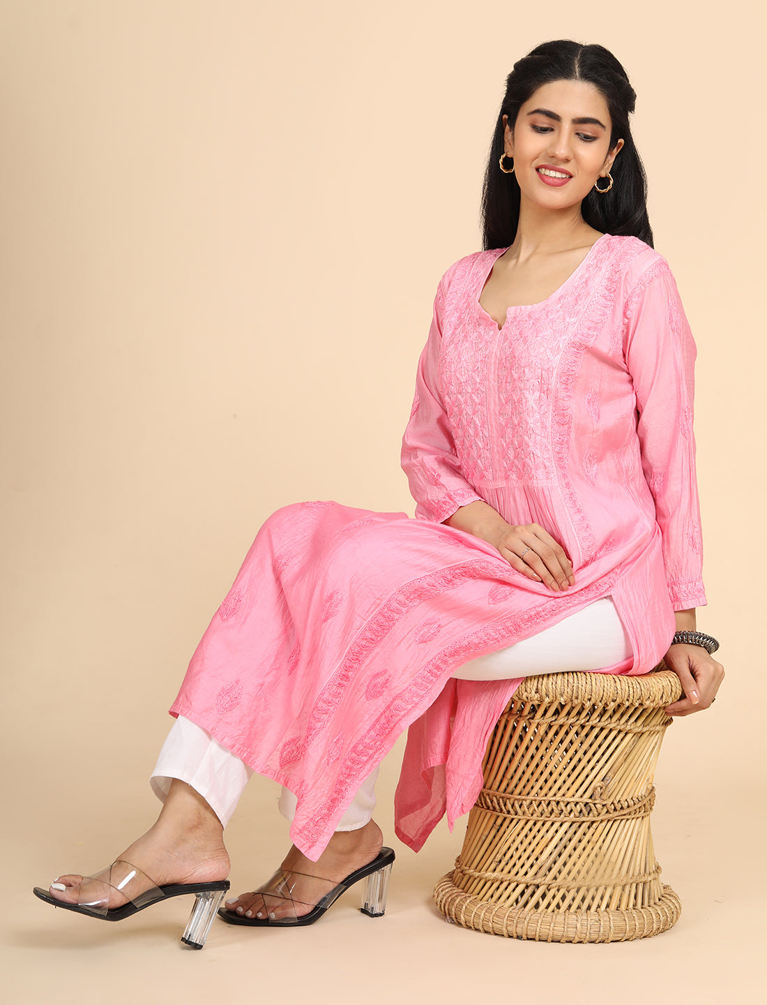 Noor Pink Chikankari Kurta