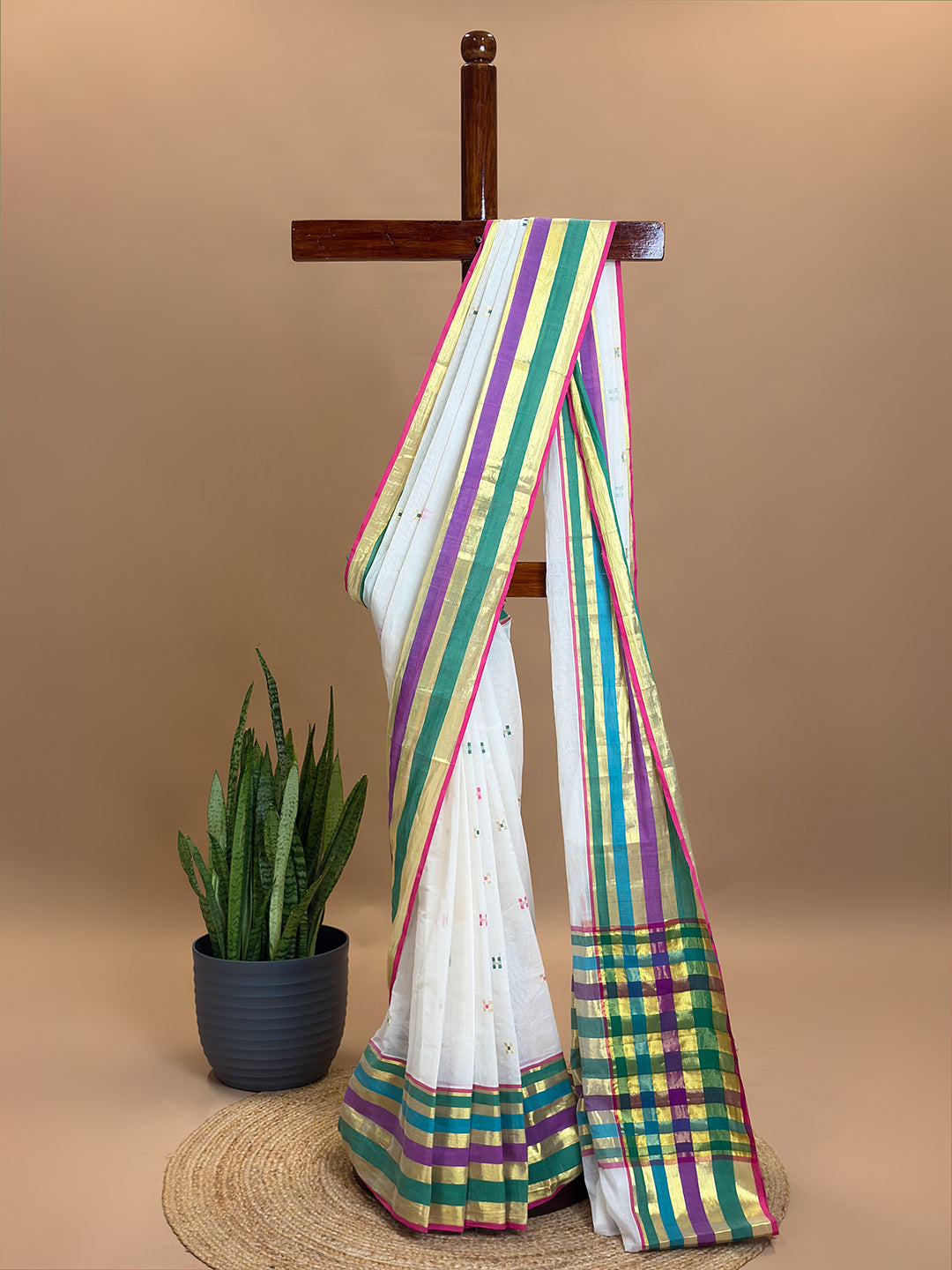 Indradhanush White Venkatagiri Saree