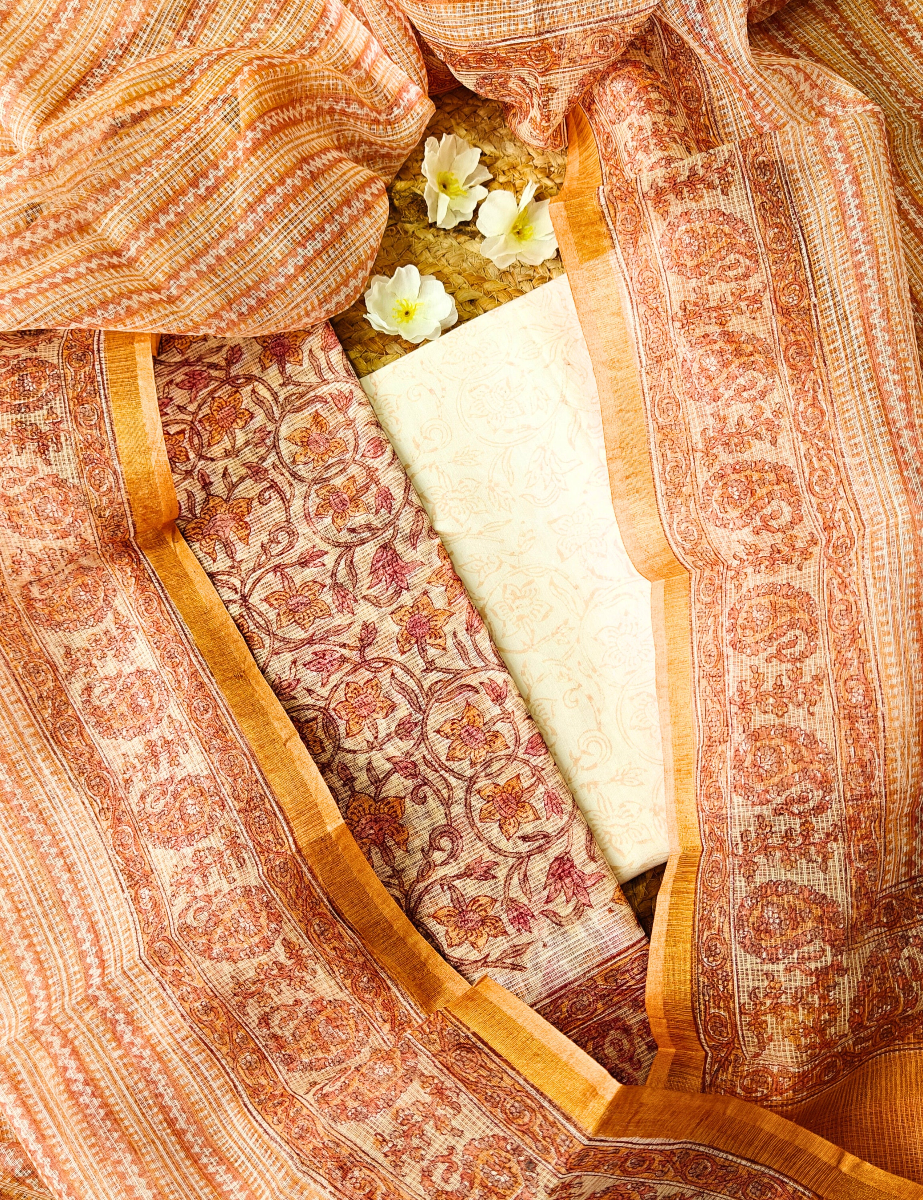 Vaayu Beige Bagru Dress Material