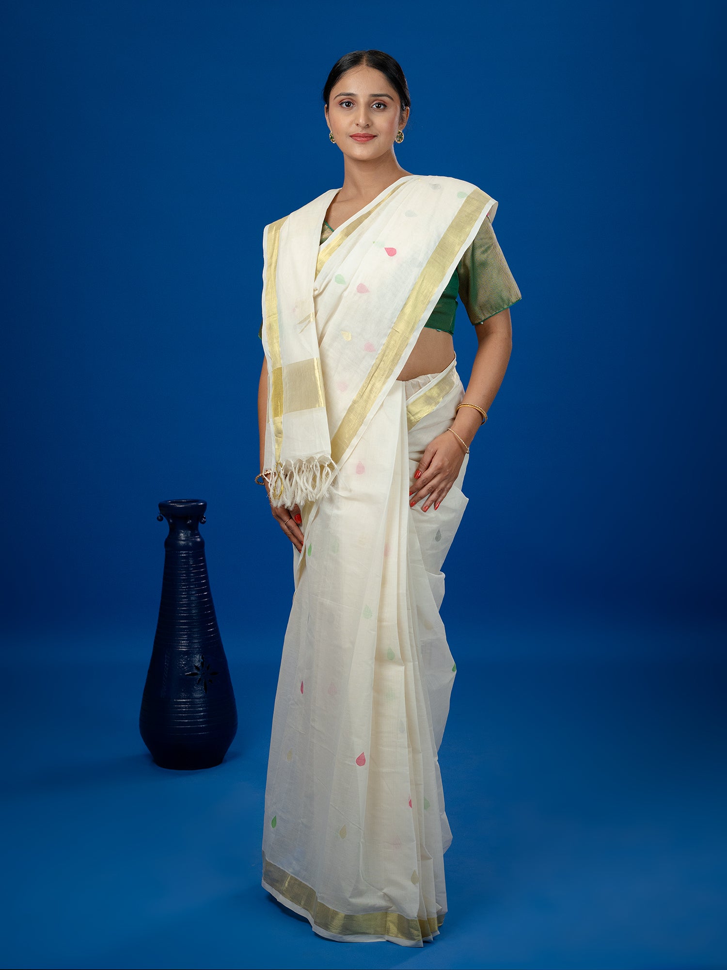 Popat Off White Venkatagiri Saree