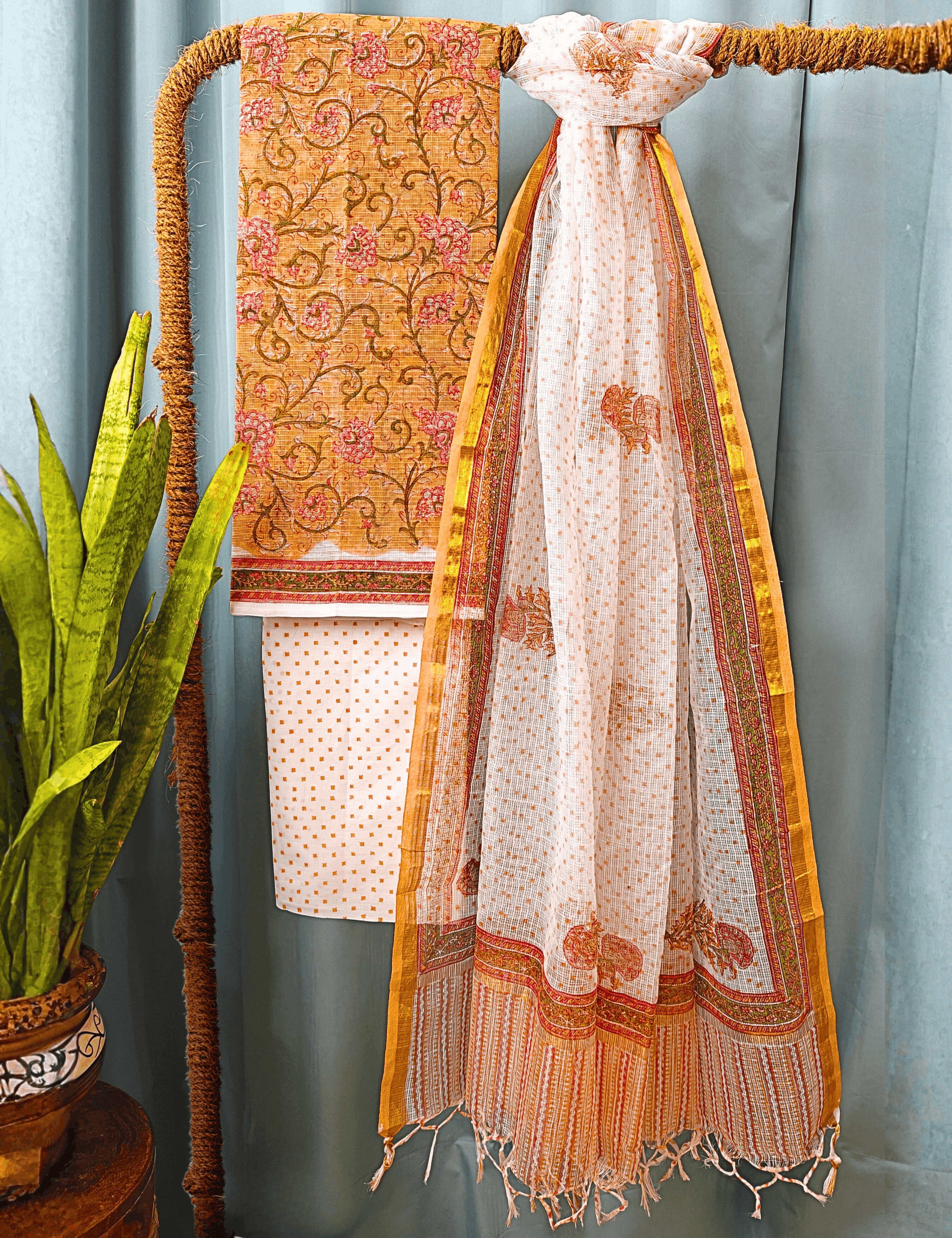 Vaayu Orange Bagru Dress Material