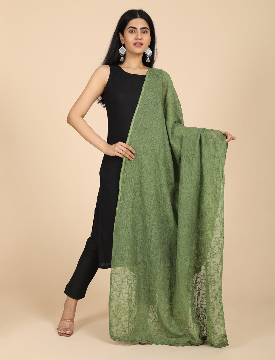 Bunna Olive Chikankari Dupatta