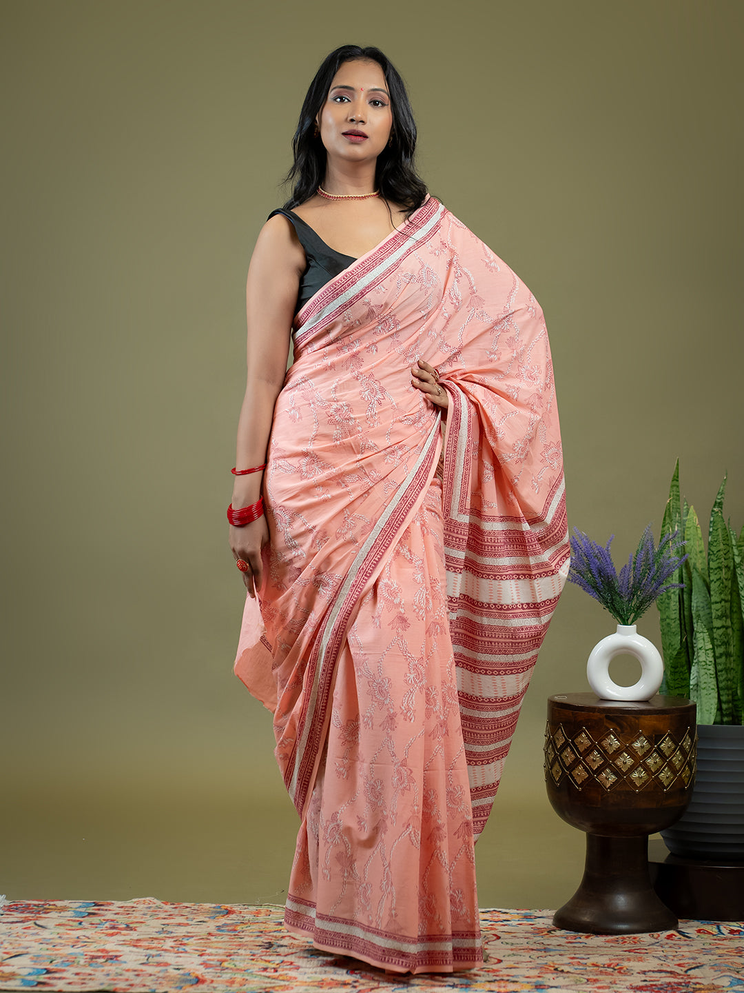 Gulkar Peach Dabu Saree