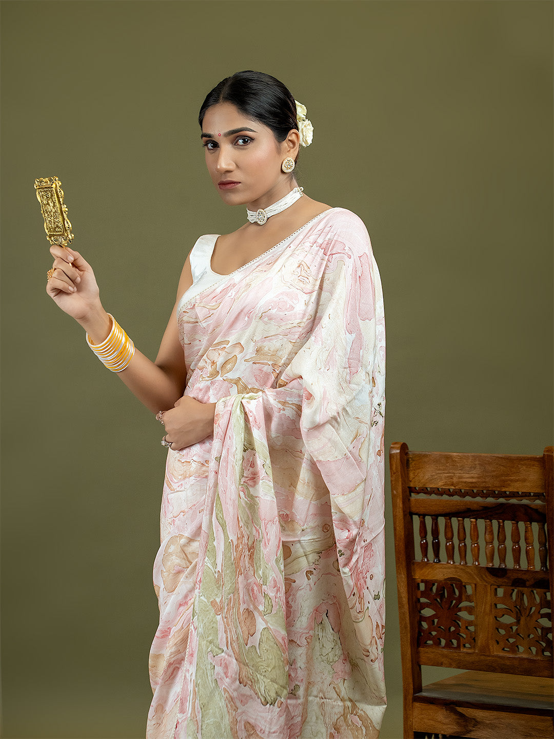 Chhavi Pink Marble Print Saree