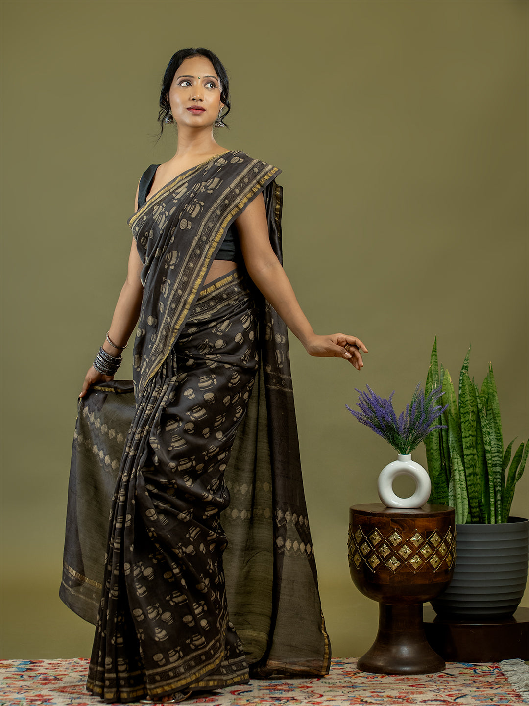 Avani Brown Ajrakh Saree