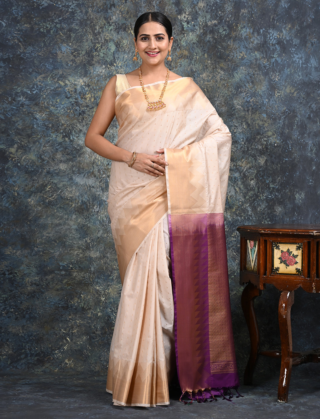 Amruta Off White Soft Semi Silk Saree