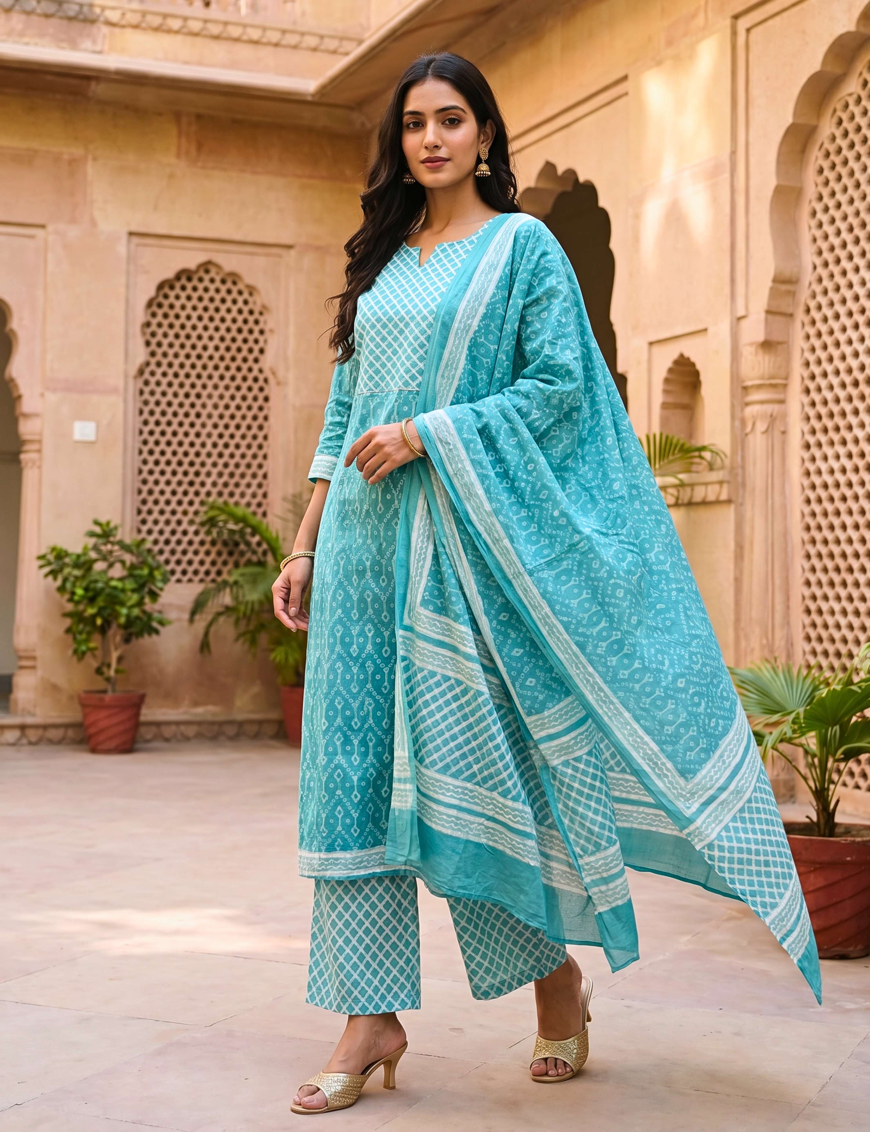 Panak Green Bagru Dress Material