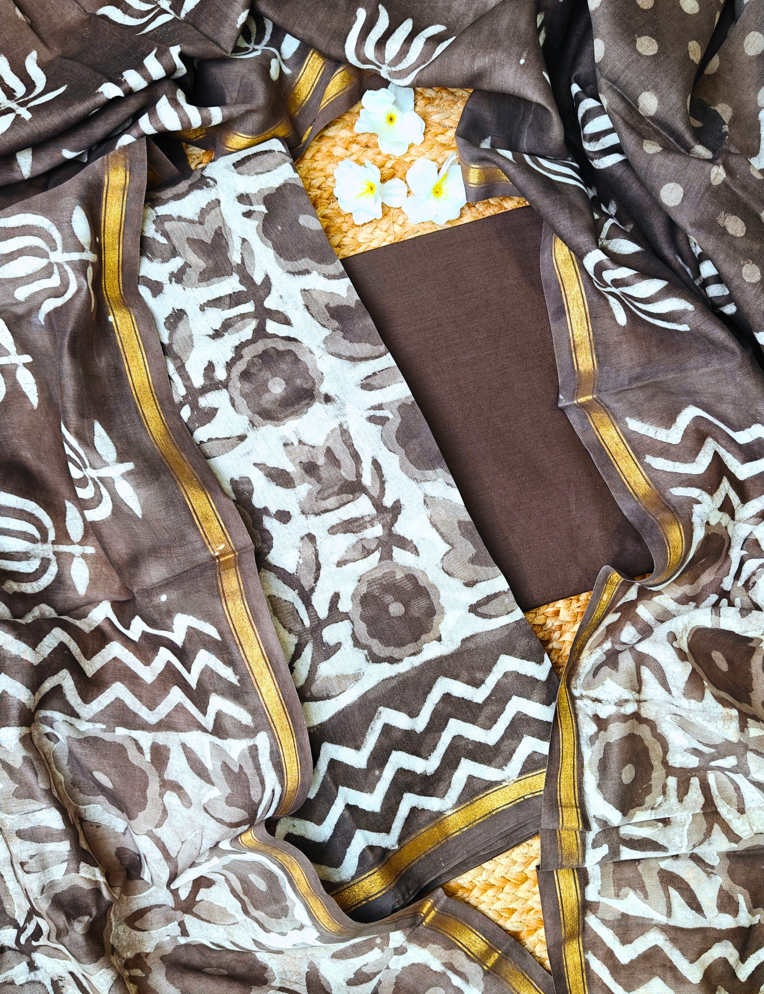 Maati Brown Dabu Dress Material