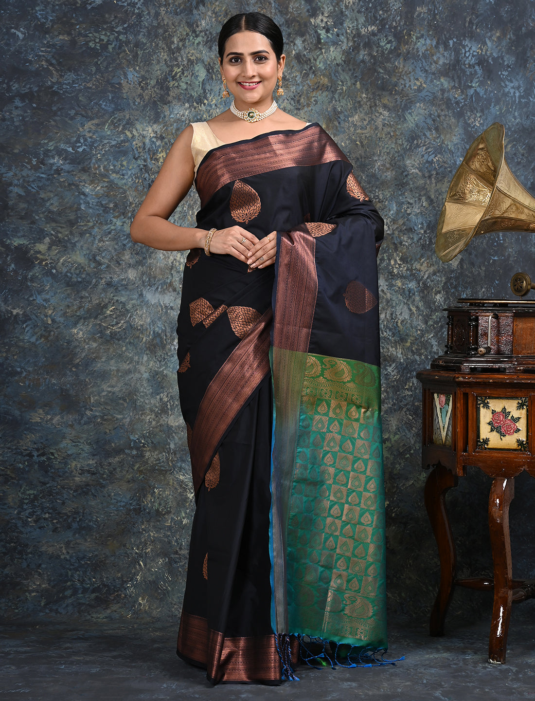 Varnika Black Soft Semi Silk Saree