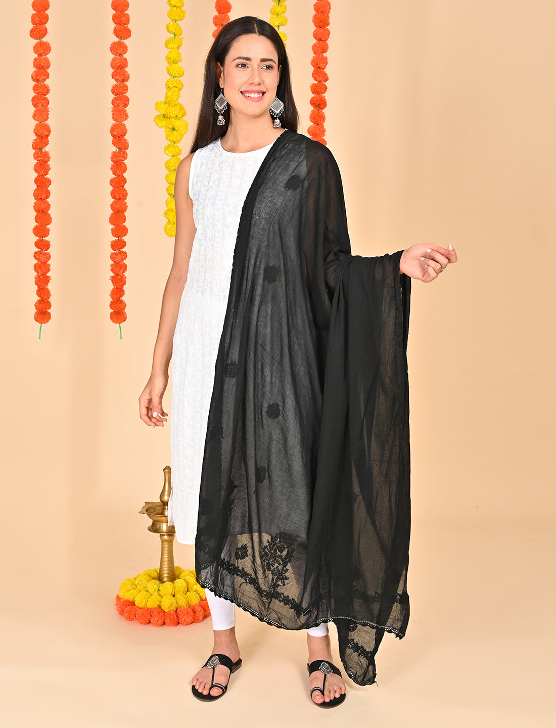 Ada Black Chikankari Dupatta