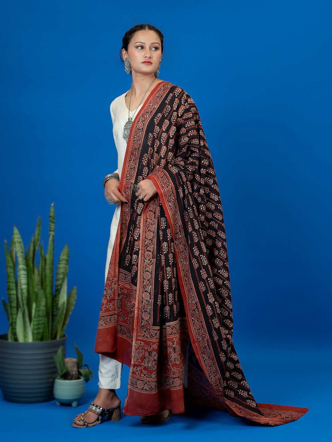 Kapas Black Ajrakh Dupatta