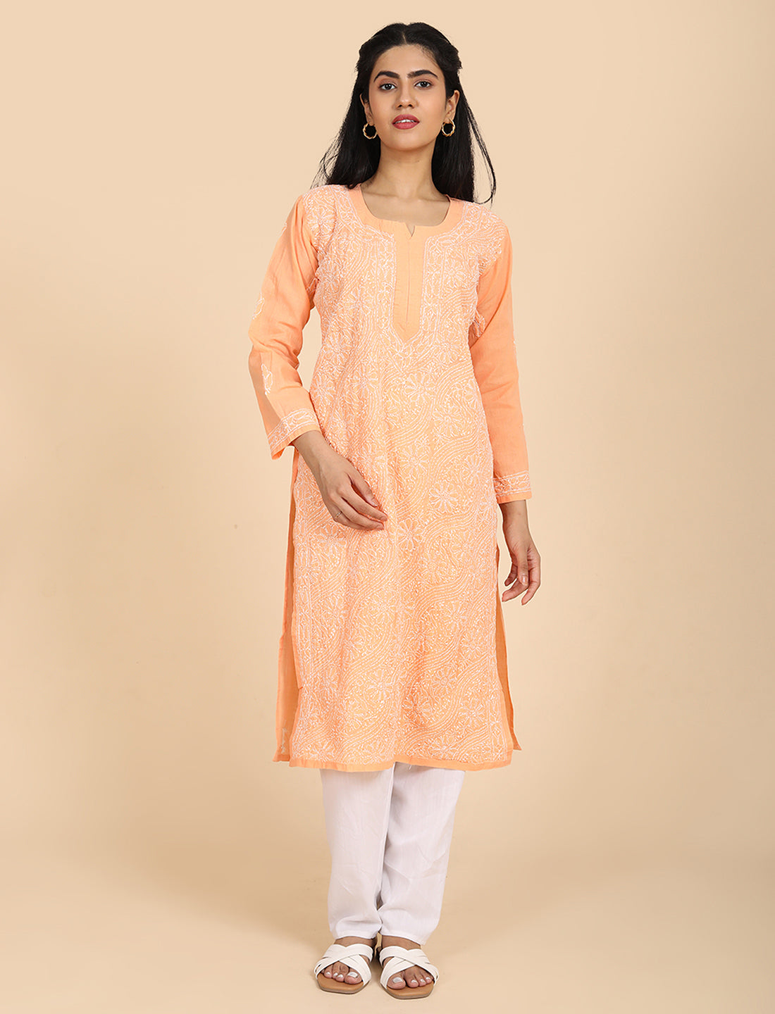 Shabika Orange Chikankari Kurta