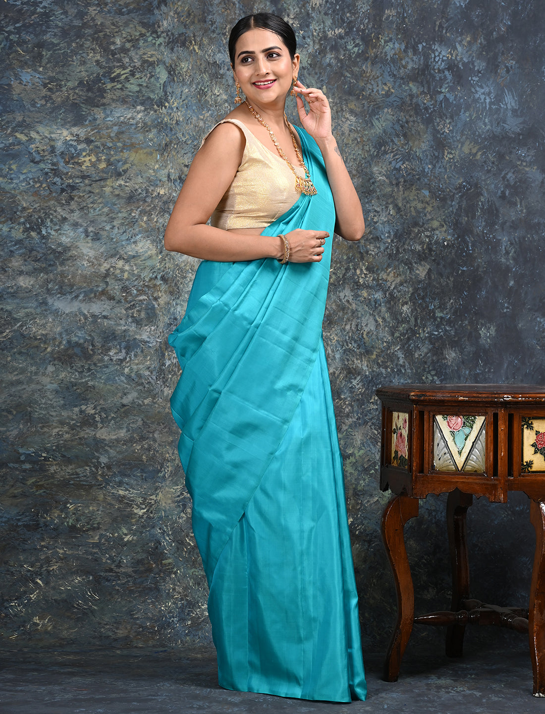 Ratnangi Turquoise Kanjeevaram Saree