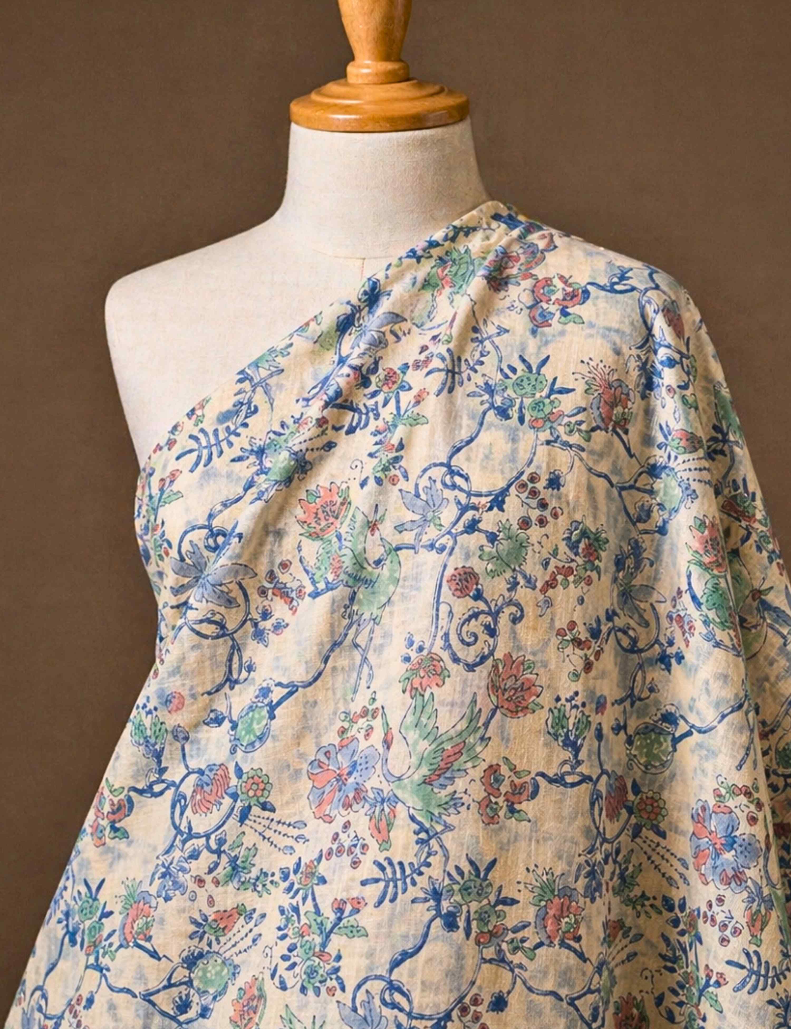 Beige Sanganeri Fabric