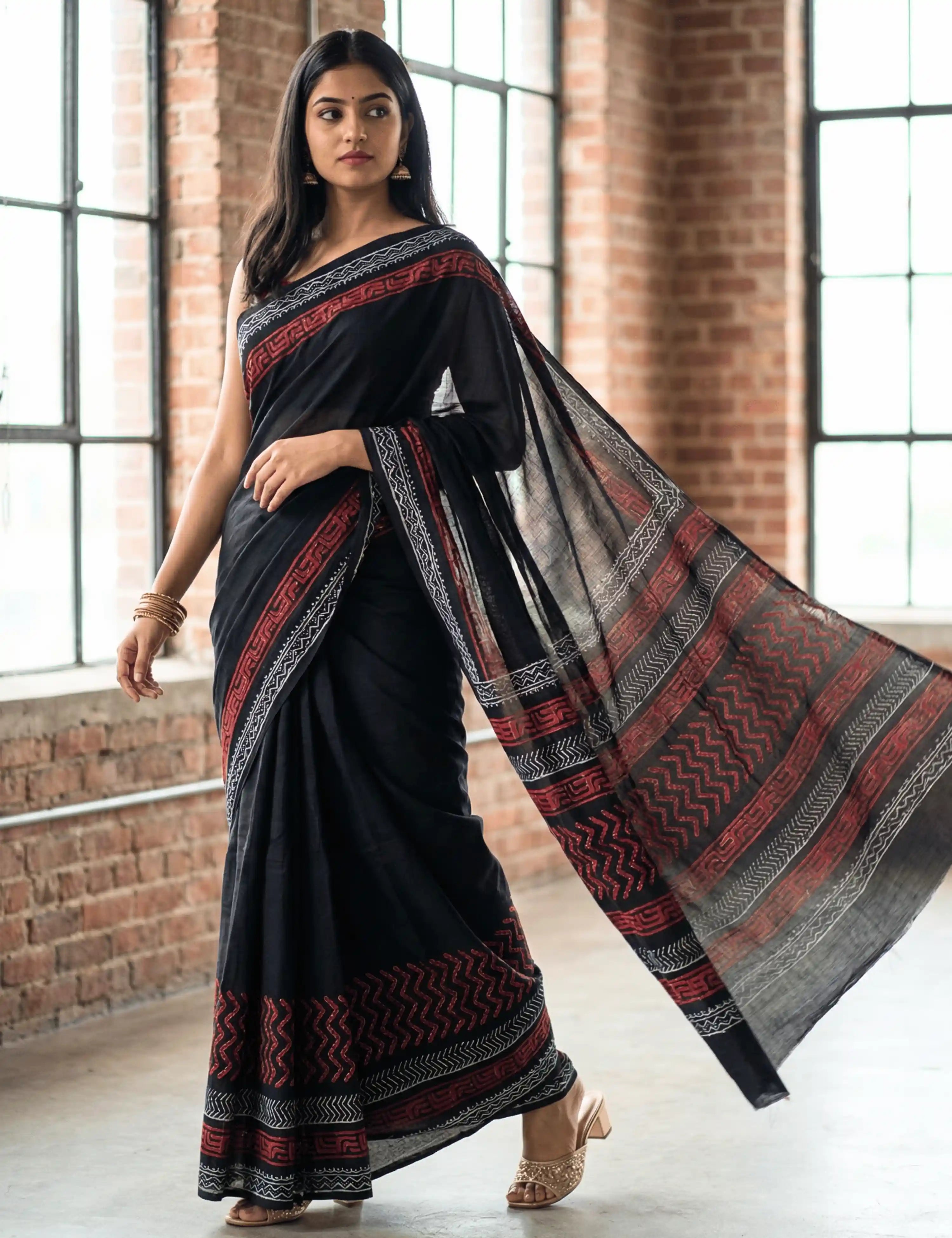 Indus Black Bagru Saree