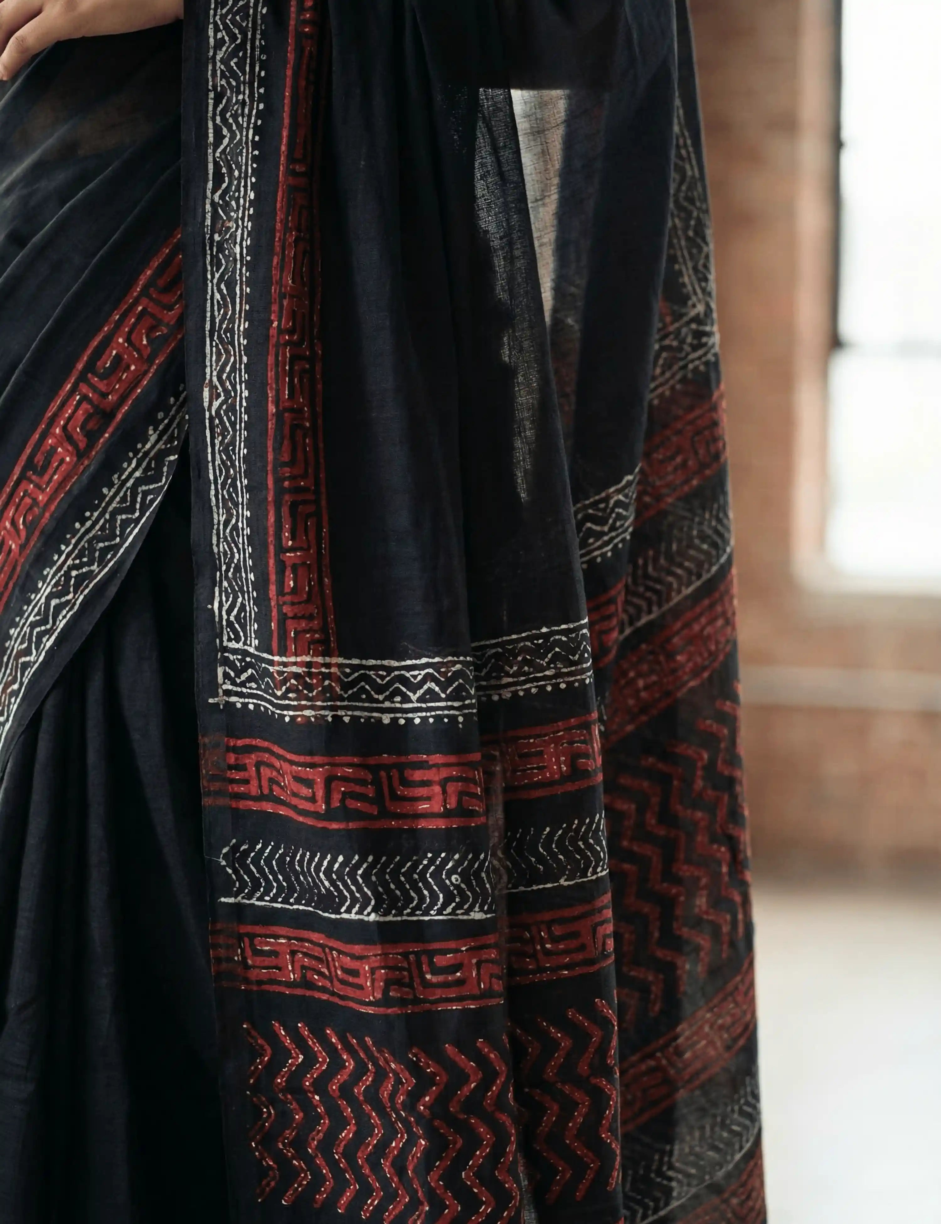 Indus Black Bagru Saree