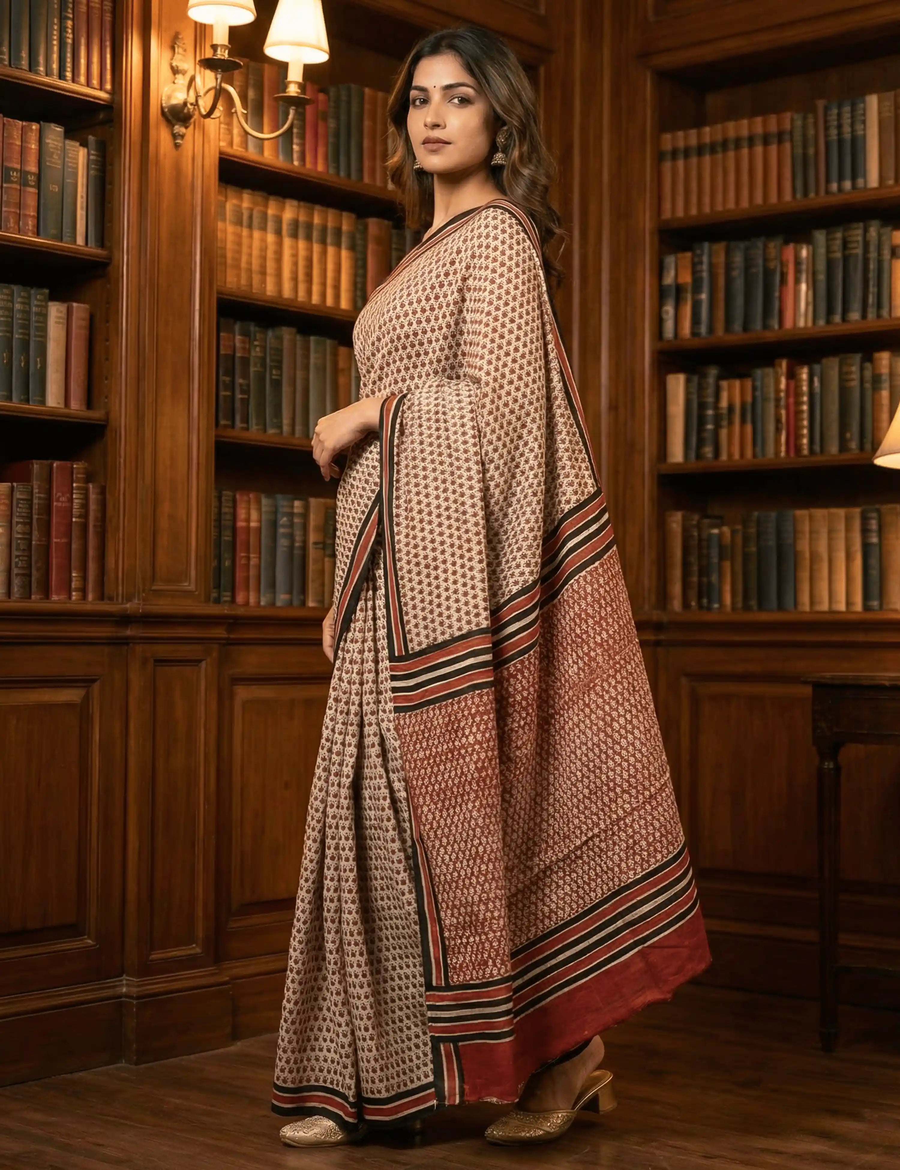 Indus Beige Bagru Saree