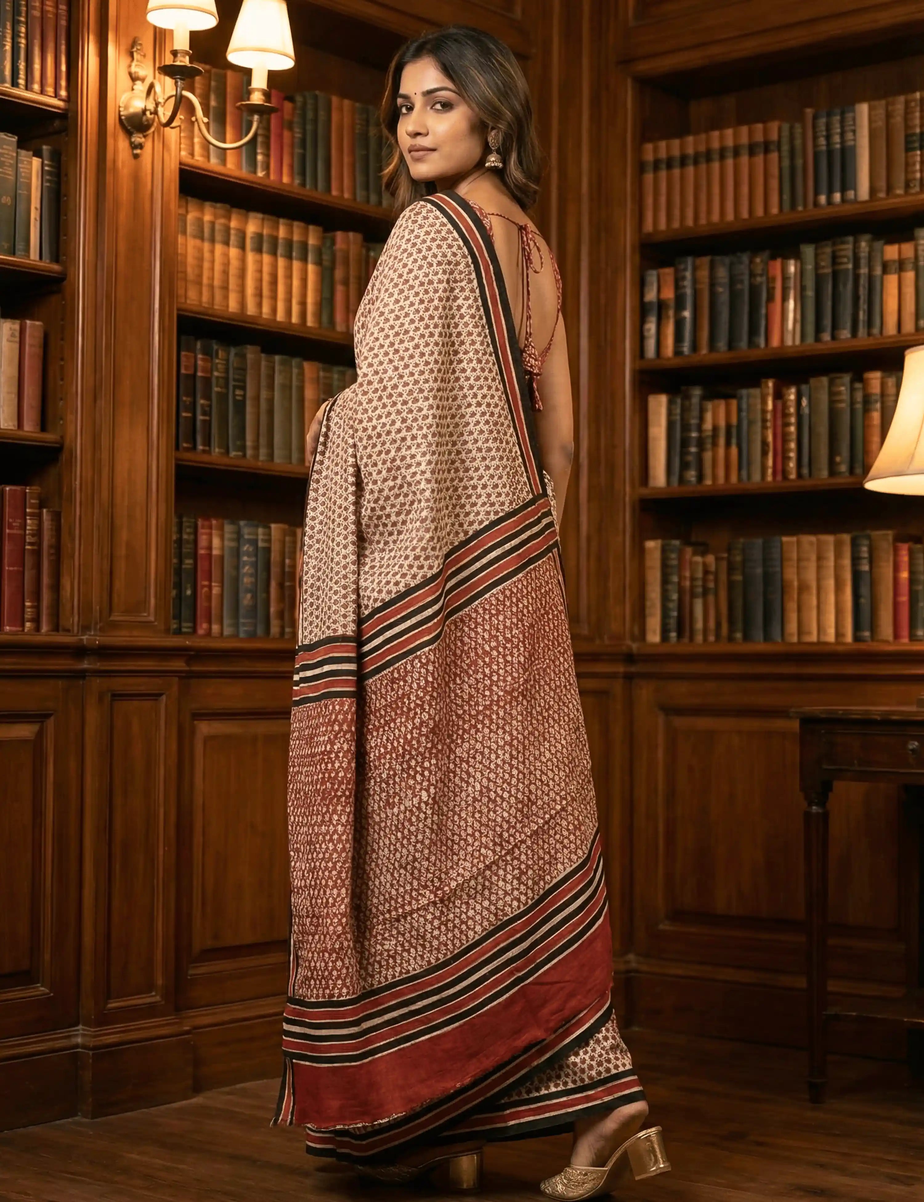 Indus Beige Bagru Saree